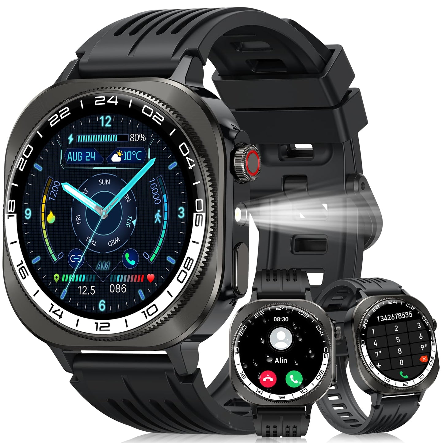 Smart Watches for Men (Answer/Make Call), 1.53" HD Military Smartwatch, 50+ Days Extra-Long Battery Life Fitness Tracker, Flashlight/110+Sports/Heart Rate/Sleep Monitor/IP68 Waterproof Android iOS