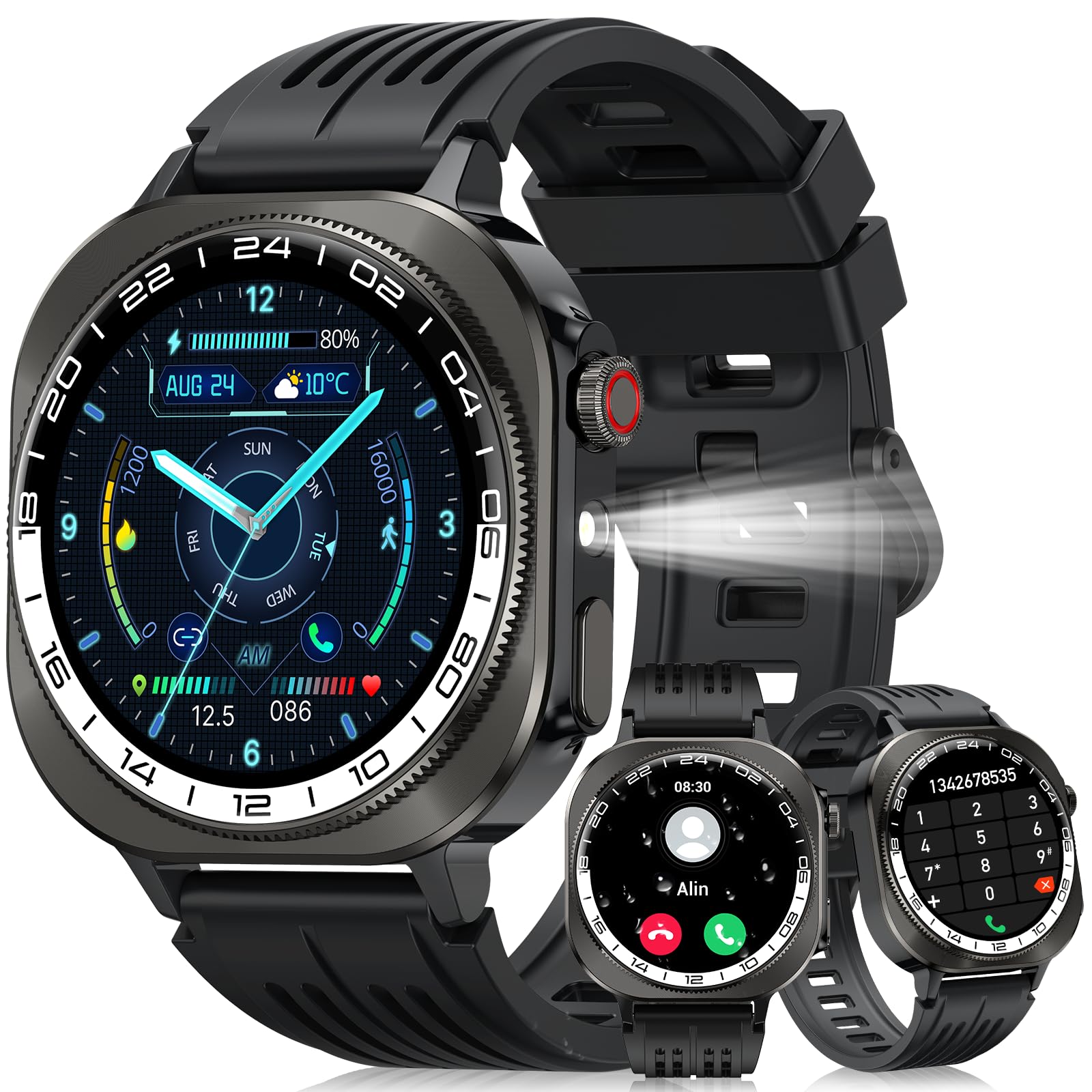 Smart Watches for Men (Answer/Make Call), 1.53" HD Military Smartwatch, 50+ Days Extra-Long Battery Life Fitness Tracker, Flashlight/110+Sports/Heart Rate/Sleep Monitor/IP68 Waterproof Android iOS