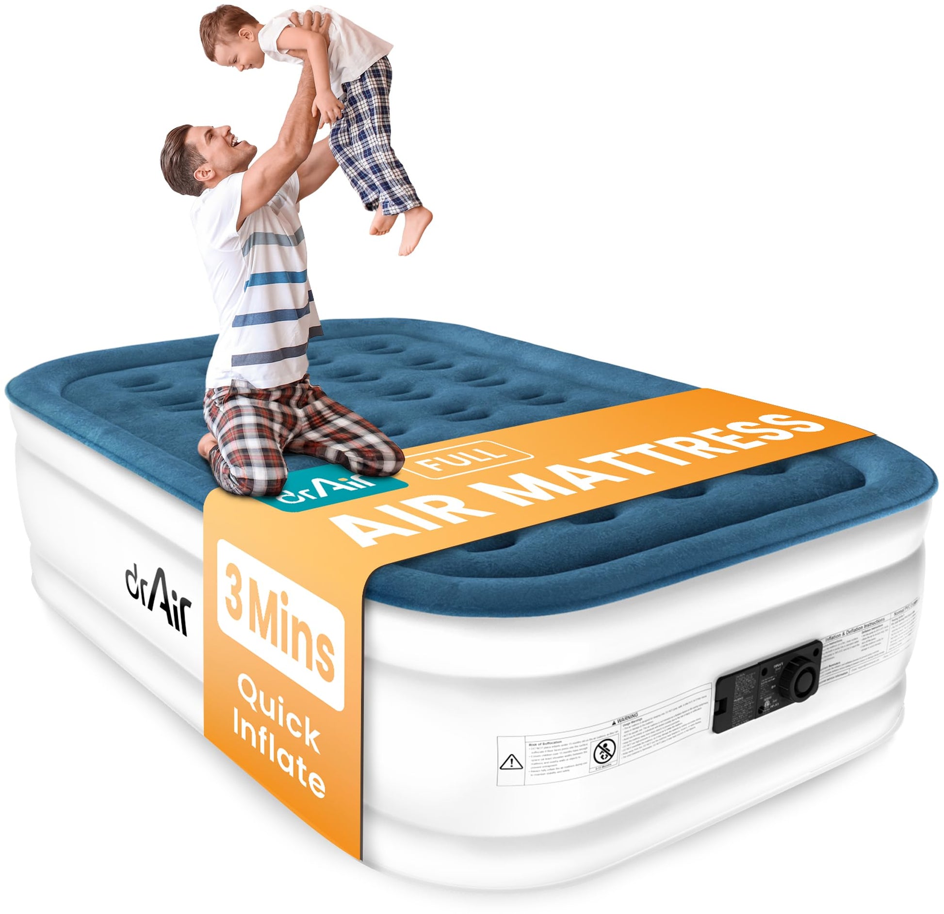 Dr. air Queen Air Mattress with Built-in Pump, 18" Raised Blow Up Mattress, 800 lbs Max Honeycomb Air Bed, 48Hr Leak-Proof Test, 3min Inflatable Mattress for Home, Guests, Camping, Colchones inflables