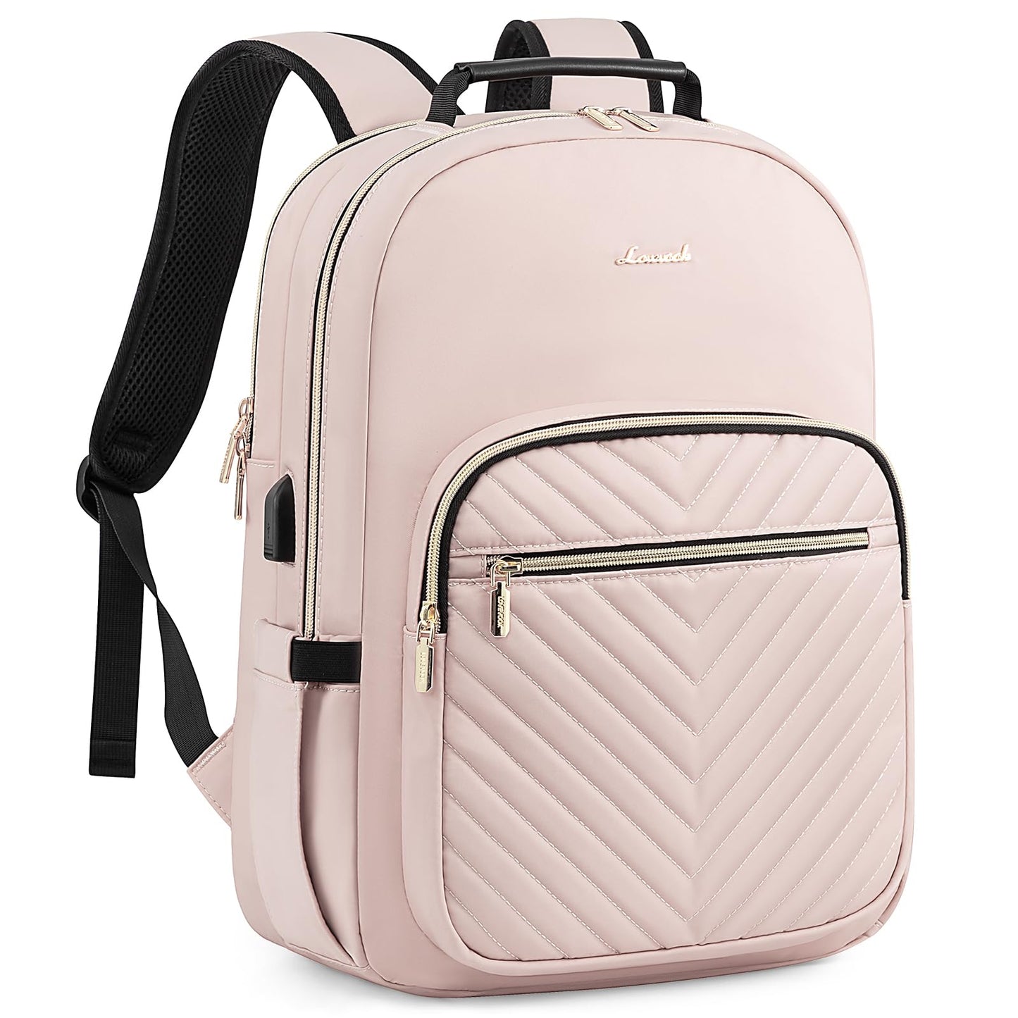 LOVEVOOK Laptop Backpack Purse for Women, Work Travel Computer Bags, College School Backpack for Student Girl, Quilted Casual Daypack with USB Port, Fit 15.6 Inch Laptop, Beige White