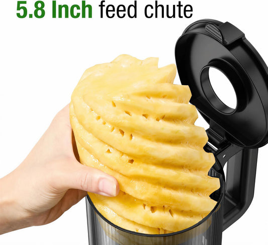 TUUMIIST Cold Press Juicer Machine, 5.8 Inch Extra Large Feed Chute for Whole Fruits, Easy to Clean Slow Juicer, High Yield, BPA Free - Classic White