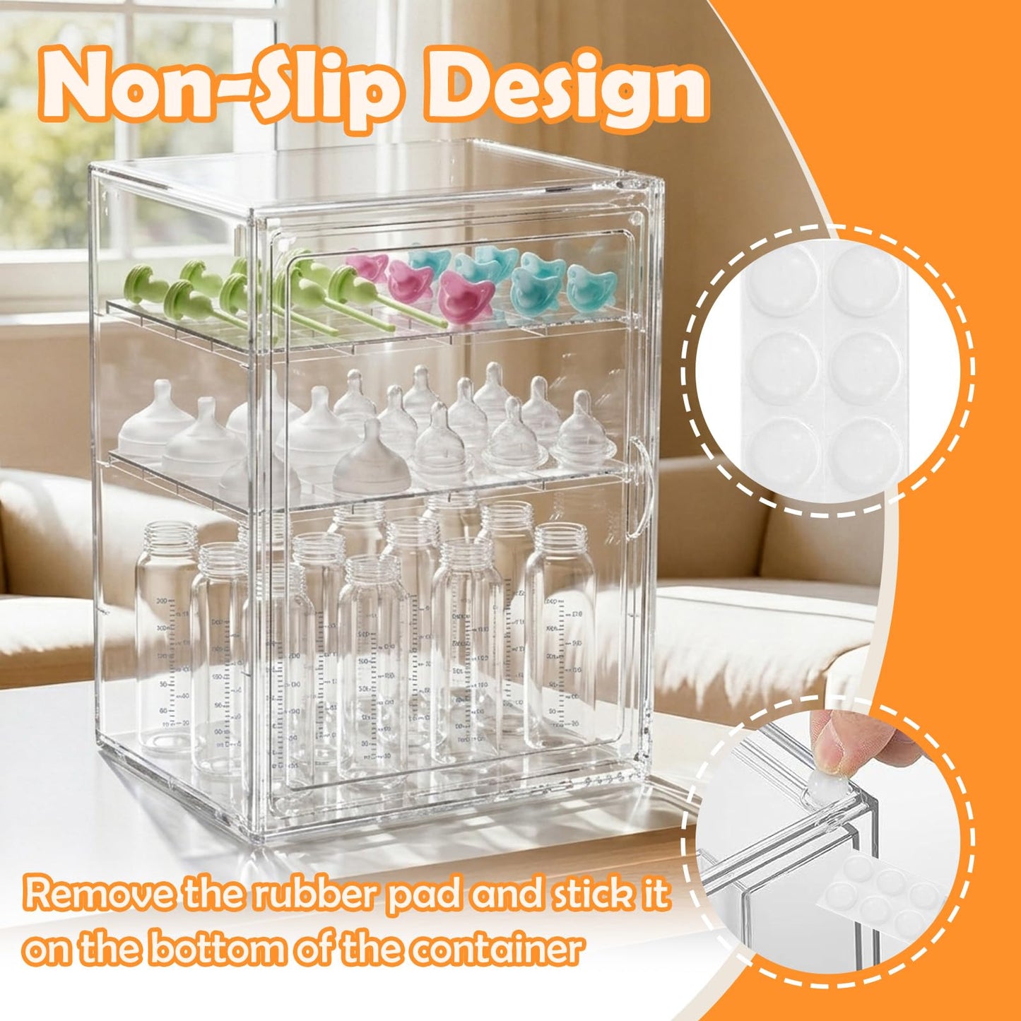 LEARNIBEE Baby Bottle Organizer,Adjustable Height Bottle Storage Organizer Baby for Bottles, Pacifiers, Pump Parts, Clear Organizer for Countertop, Cabinet,Vanity, Bathroom