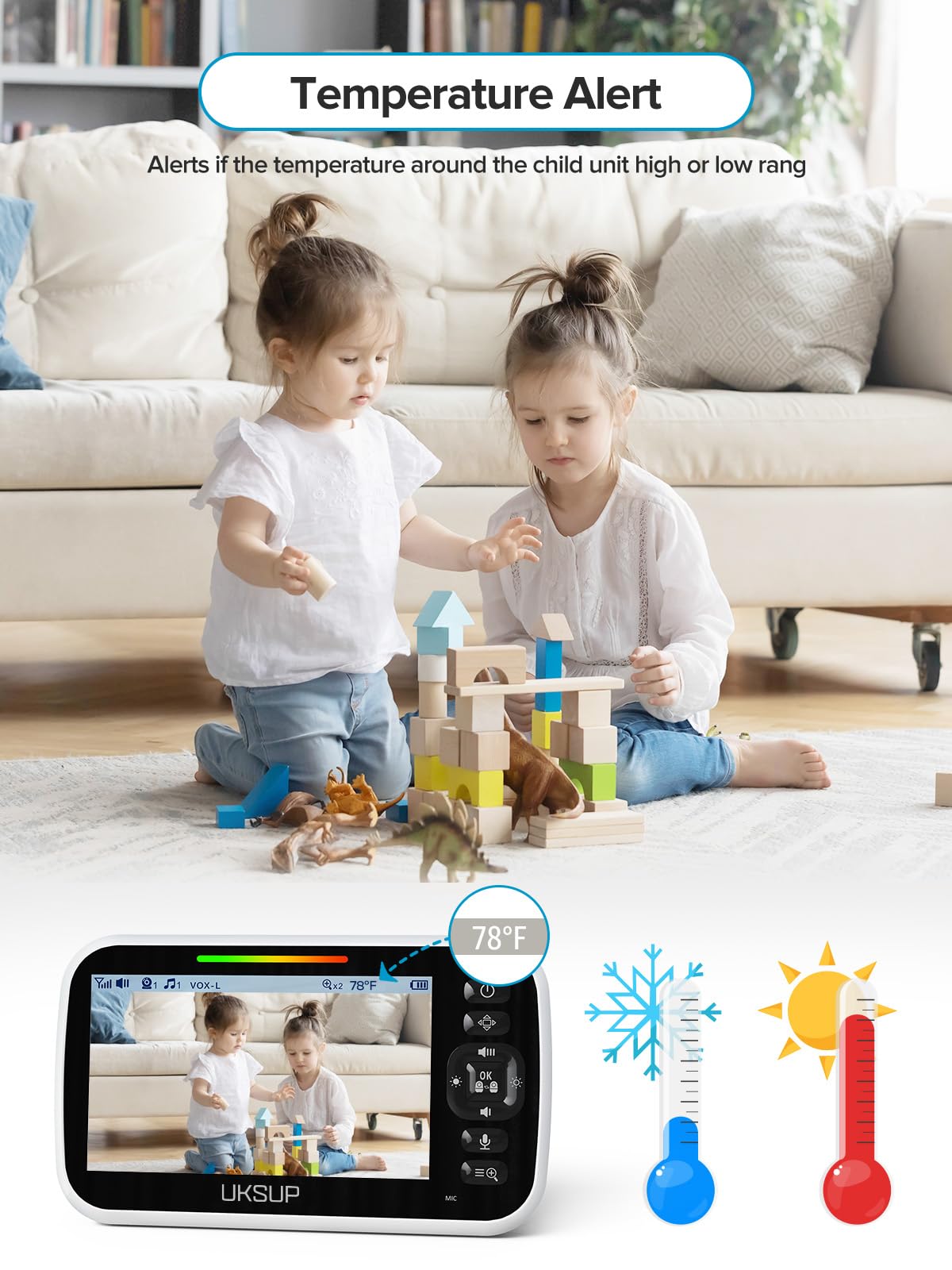 UKSUP SM663V2 Baby Monitor with 2 Cameras - 5" Display Video Baby Monitor with Remote Pan & Tilt, 2X Zoom,Auto Night Vision, 2 Way Talk, Temperature Sensor,Lullabies,960 Feet Range