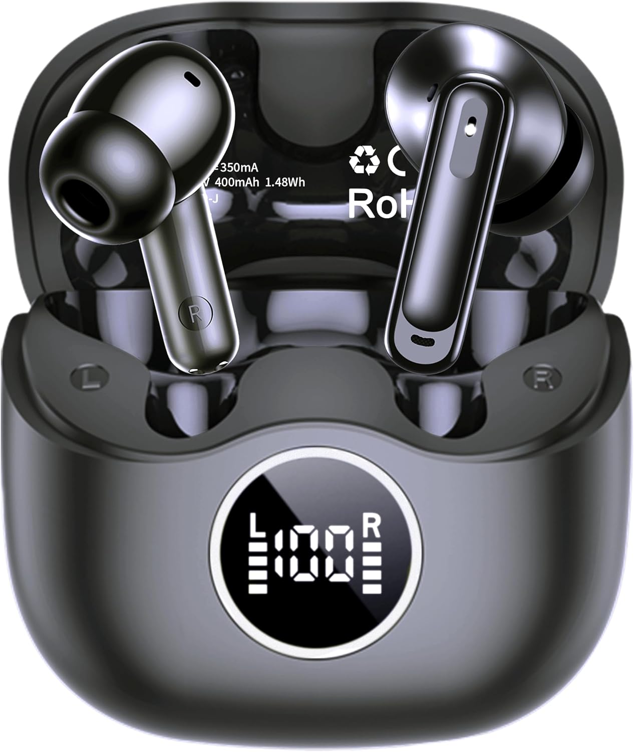 xinwld Adaptive Hybrid Active Noise Canceling 2026 Wireless Earbuds, 6 Mics ENC Clear Call Ear Buds, Hi-Res Audio Deep Bass Bluetooth 5.4 Headphones, 40H, LED, for Sports Running Gym Workout, Black