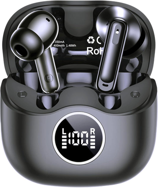 xinwld Adaptive Hybrid Active Noise Canceling 2026 Wireless Earbuds, 6 Mics ENC Clear Call Ear Buds, Hi-Res Audio Deep Bass Bluetooth 5.4 Headphones, 40H, LED, for Sports Running Gym Workout, Black