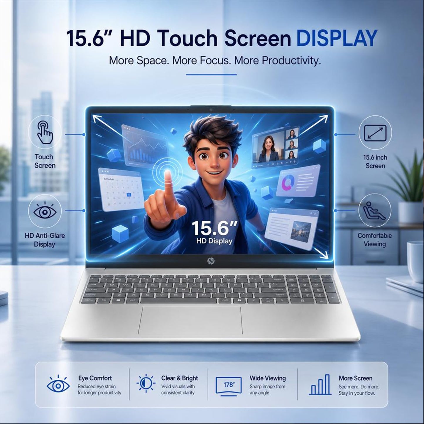 HP 15.6 Touchscreen Laptop for Student & Business,64GB RAM, 2TB SSD,Intel 13th Gen i3-1315U (Up to 4.5GHz), Copilot AI, Wi-Fi 6, HD Camera, Windows 11Pro, Natural Silver, w/Accessories