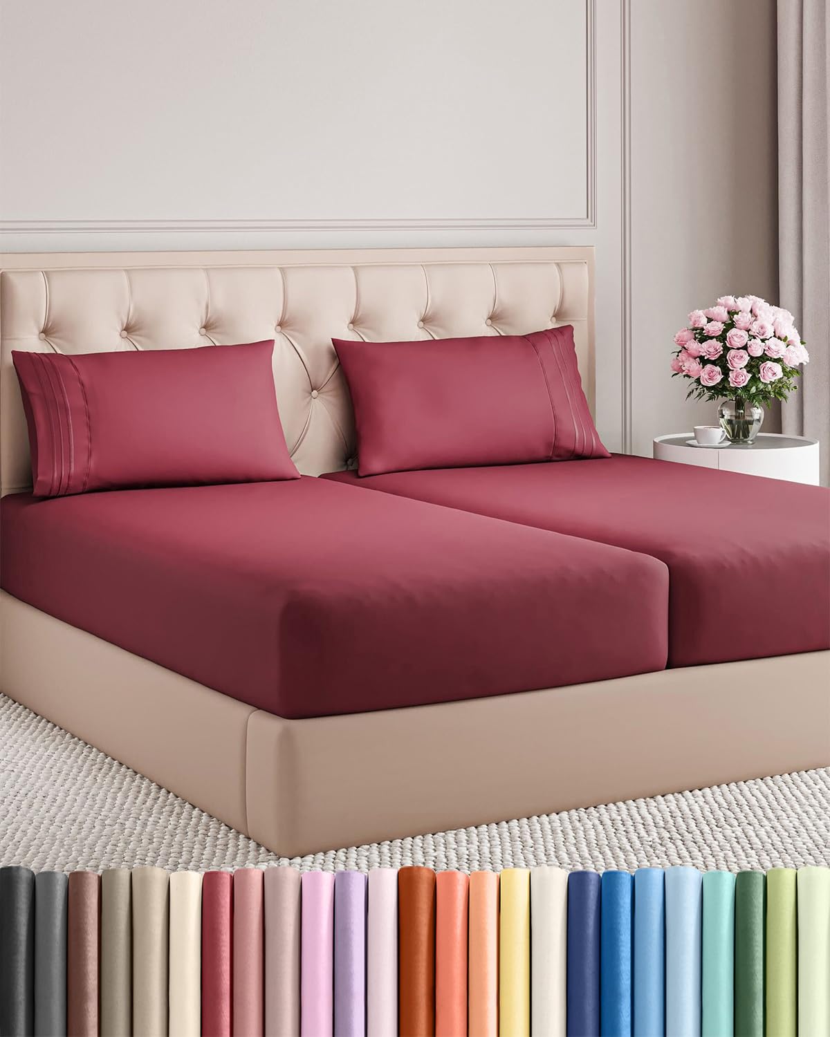 Full Size 4 Piece Sheet Set - Comfy Breathable & Cooling Sheets - Hotel Luxury Bed Sheets for Women & Men - Deep Pockets, Easy-Fit, Extra Soft and Wrinkle Free - Antique White Oeko-Tex Bed Sheet Set