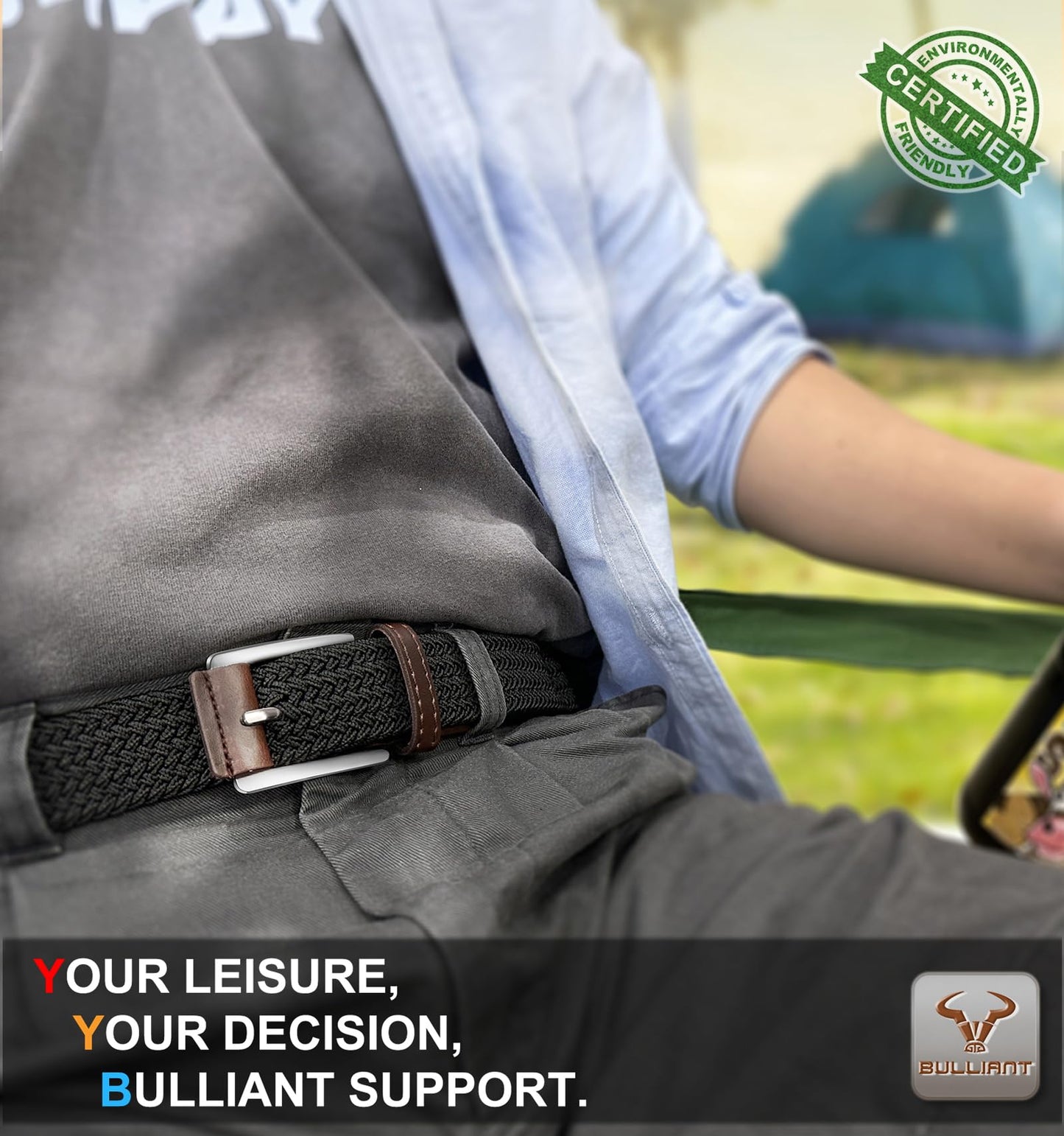BULLIANT Belt for Men 2Pack,Mens Gift Stretch Braided Web Belt Elastic for Casual Golf Jeans,1 3/8"(Black/Beige,36"-40" Waist Adjustable)