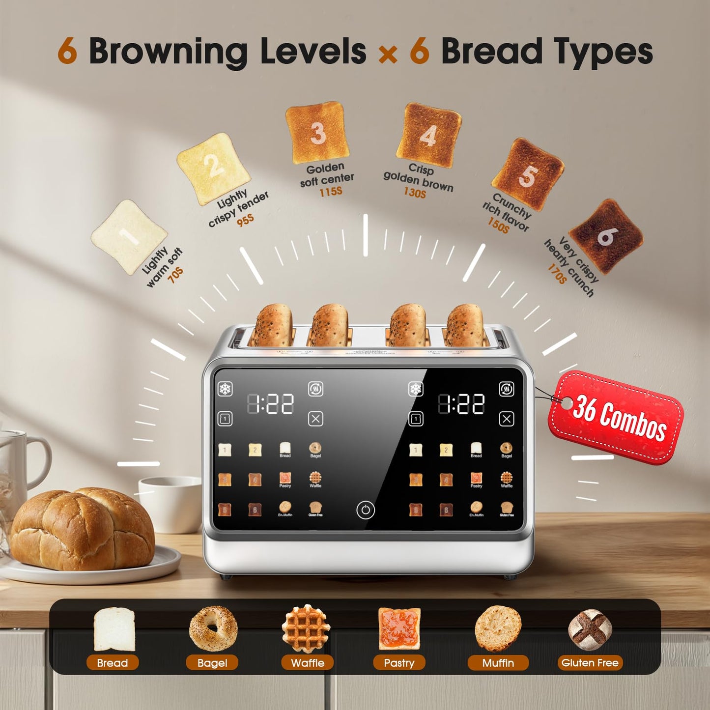 🔥70% off!🔥4 Slice Toaster with Dual Touchscreen
