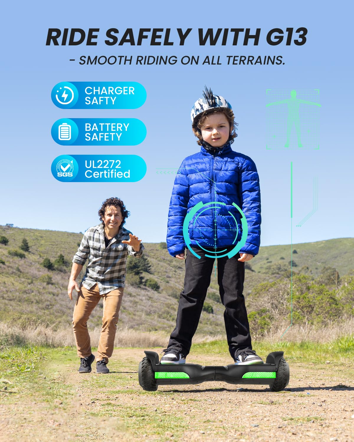 Gyroor Self Balancing Scooter New G13 All Terrain Balancing Scooter with LED Lights, Self Balancing Off Road with Bluetooth for Kids ages 6-12 and Adults-Black
