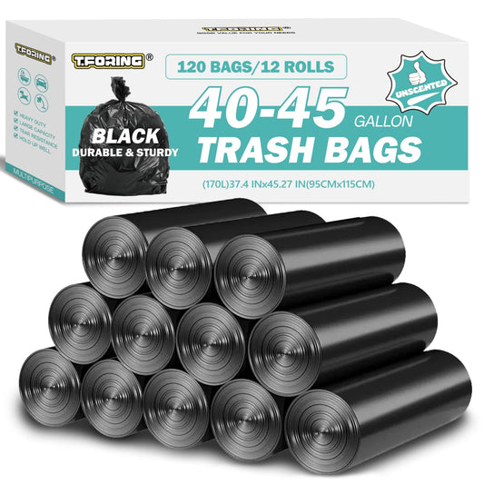 T.FORING 40-45 Gallon Black Trash Bags 120 Count - 37''x45'' Large Garbage Bags Unscented, 40+ Gallon Trash Can Liners, Multipurpose for Office, Outdoor, Recycling and Commercial