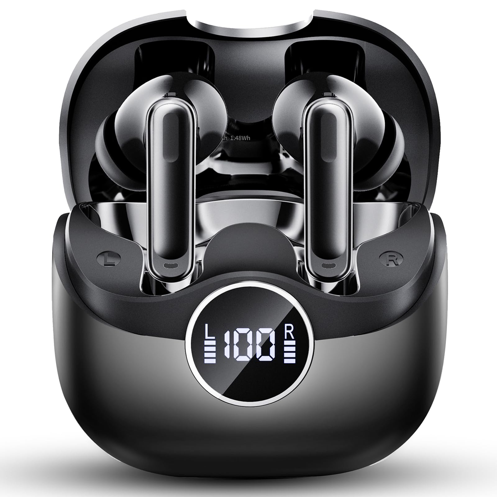 xinwld Adaptive Hybrid Active Noise Canceling 2026 Wireless Earbuds, 6 Mics ENC Clear Call Ear Buds, Hi-Res Audio Deep Bass Bluetooth 5.4 Headphones, 40H, LED, for Sports Running Gym Workout, Black