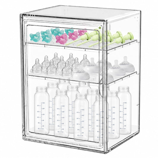 LEARNIBEE Baby Bottle Organizer,Adjustable Height Bottle Storage Organizer Baby for Bottles, Pacifiers, Pump Parts, Clear Organizer for Countertop, Cabinet,Vanity, Bathroom