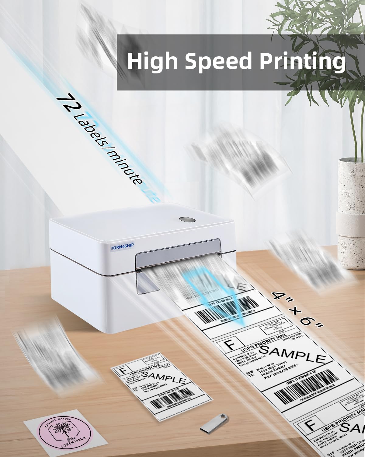BORN4SHIP Bluetooth Shipping Label Printer, 4x6 Thermal Printer for Shipping Packages, Thermal Label Printer for Small Business, Widely Used for Amazon, iPhone, Android, iPad, Windows, macOS (Gray)