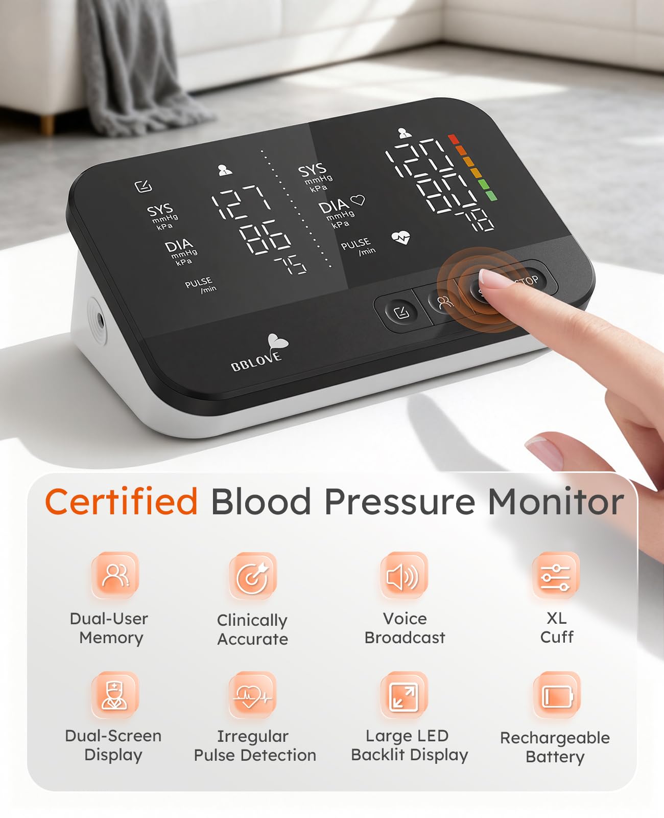Clinical Accurate Blood Pressure Monitors for Home Use,FSA&HSA Eligible,Dual-Screen,One-Touch Automatic Measurement,2 Users, Voice & Mute,Large LED display screen, Birthday Gifts for Family and Friend