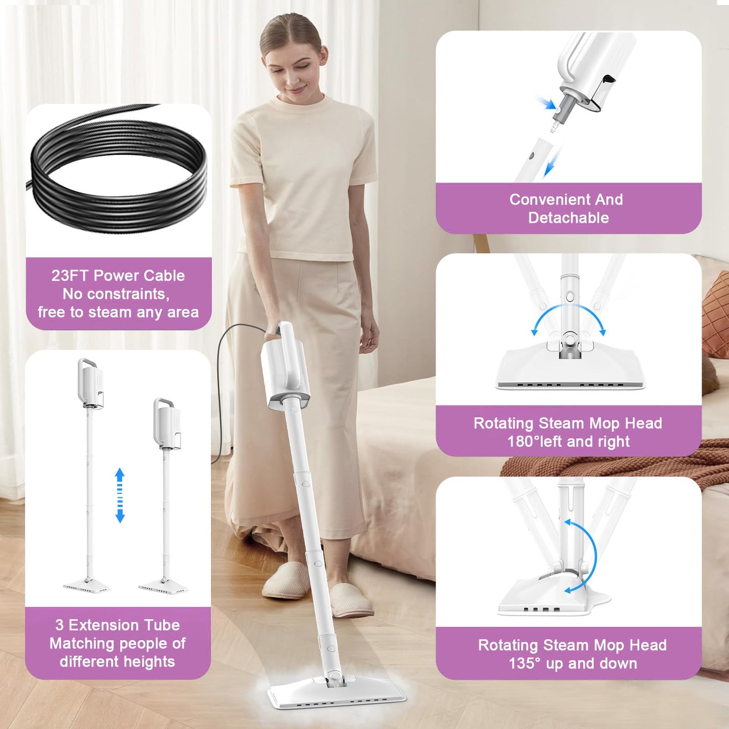 🔥70% Off!🔥6-in-1 Steam Mop, 1200W Rotated Steam Cleaner for Home