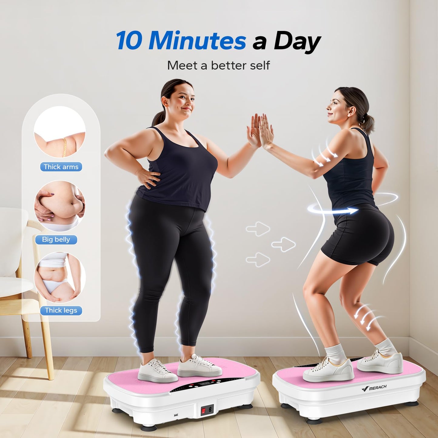 MERACH Vibration Plate Exercise Machine, Vibration Plate for Lymphatic Drainage Weight Loss, Vibrating Plate Exercise Machine with Bluetooth and LED Display, Workout Equipment for Women Men Home