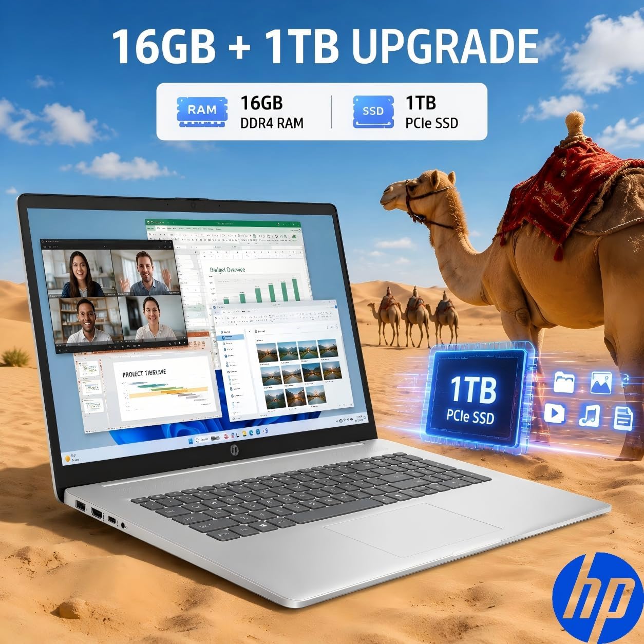 HP 17 Inch Laptop Computer, 17.3" FHD IPS Display, 20 GB RAM, 1 TB SSD, AMD Ryzen 5 7430U (Up to 4.3GHz), Wi-Fi 6, Bluetooth 5.4, Copilot AI Key, Business & Students, Windows 11 Pro, W/Accessories