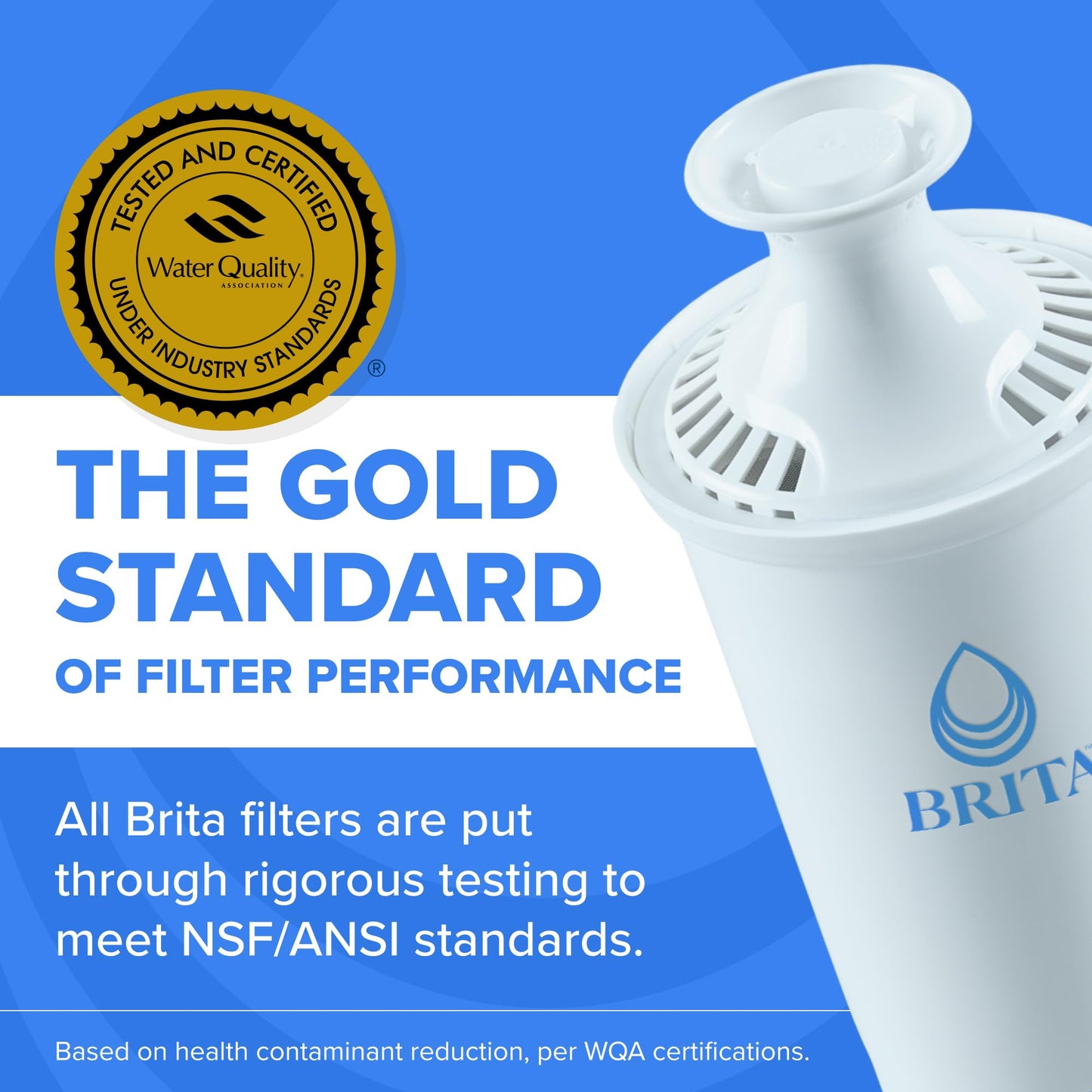 Brita Large 10-Cup Water Filter Pitcher with BritaPlus Filter, WQA NSF/ANSI Certified, Reduces 2X Contaminants vs. Standard, Removes Chlorine Taste & Odor, Reduces Zinc Copper Mercury, Stone Blue