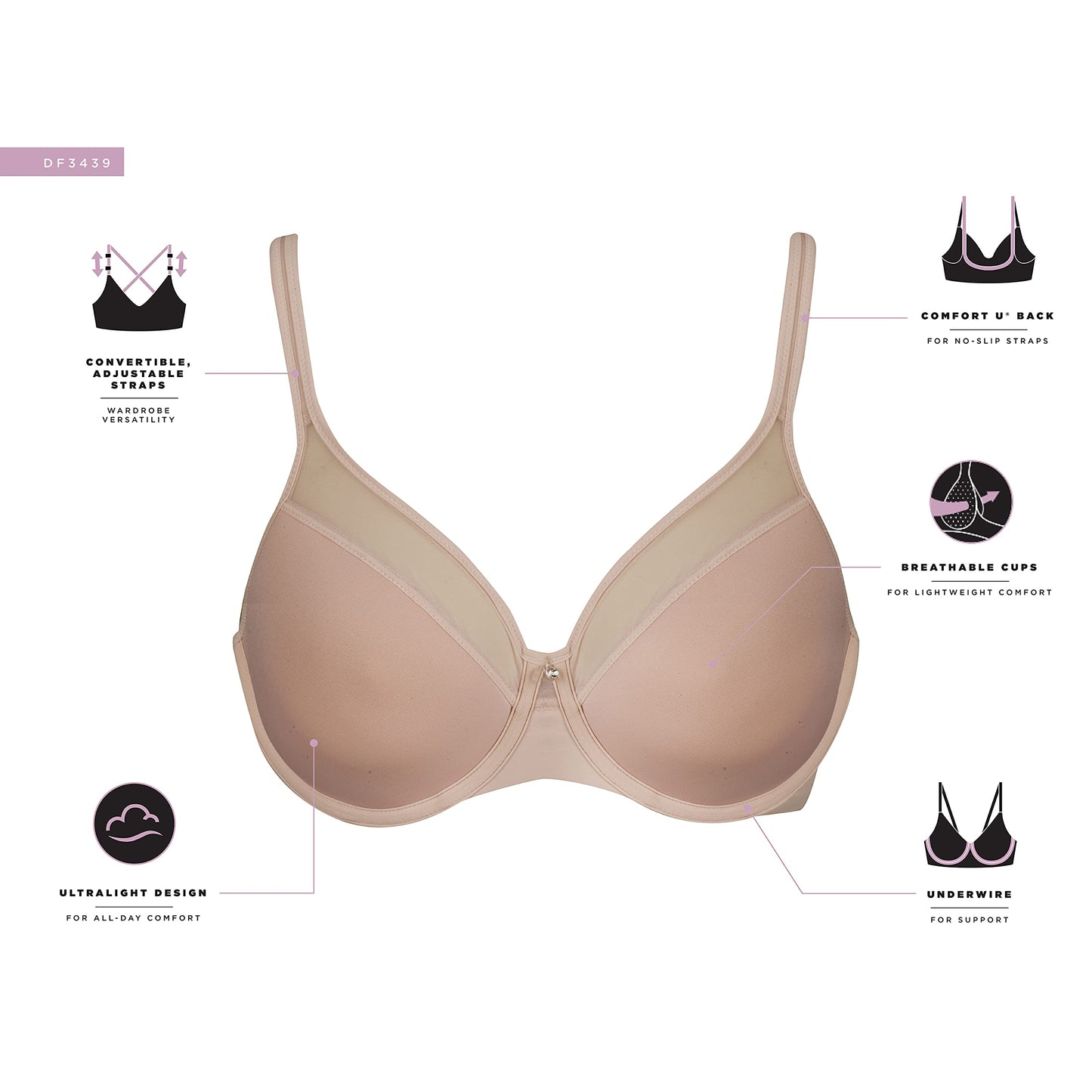 Bali Women's One Smooth U Ultra Light Illusion Neckline Underwire Bra, Black,38C