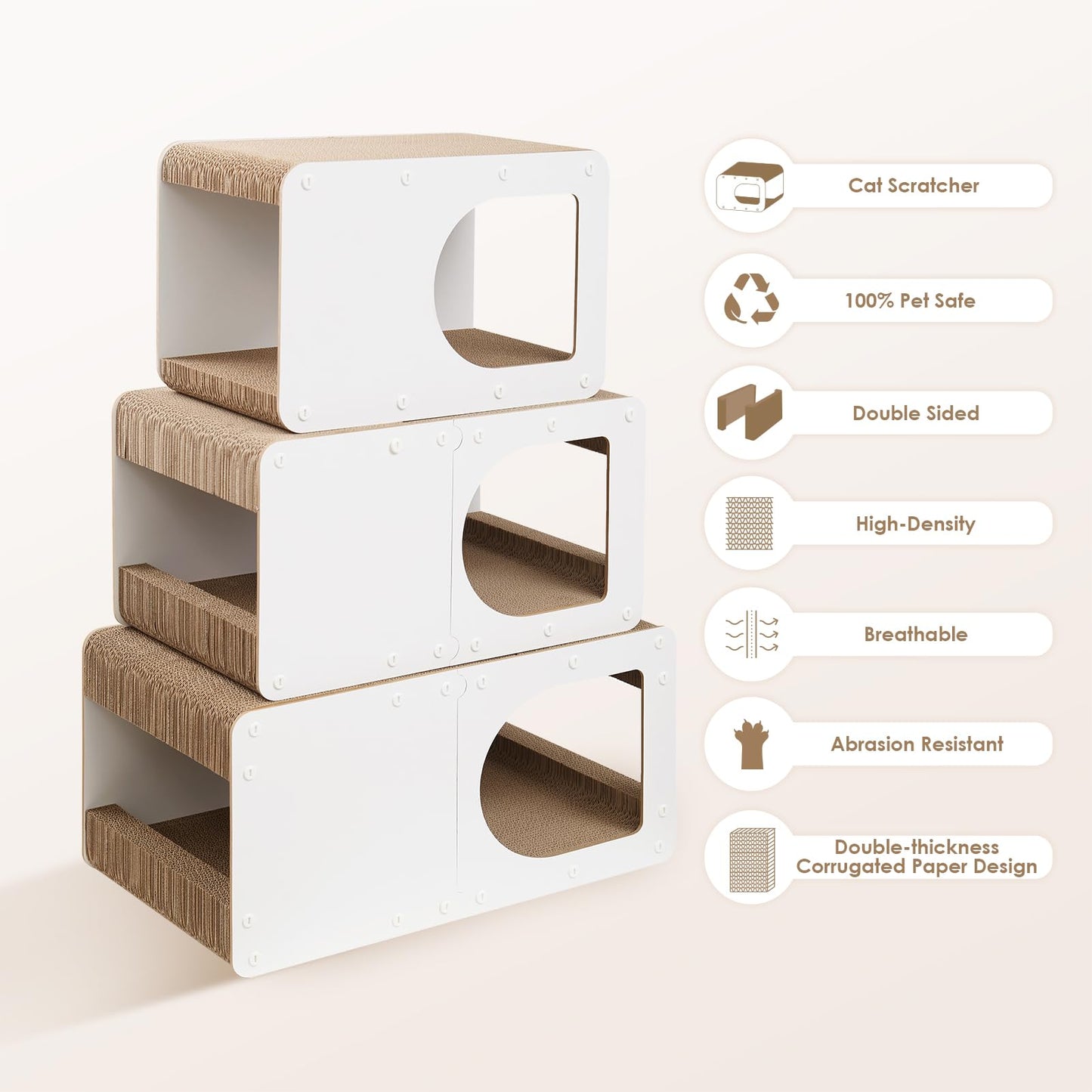 EHEYCIGA Cardboard Cat Scratcher House, 17-Inch Corrugated Cat Scratcher for Indoor Cats, Kitten Scratching Board Pad, White