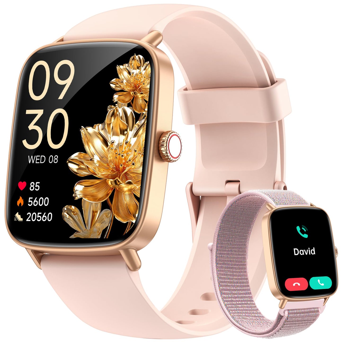 Smart Watch for Women Men, 1.85" HD AMOLED Fitness Tracker (Answer/Call) with 24/7 Heart Rate/Sleep/SpO2 Monitor for iPhone & Android, 120+ Sports Modes Smartwatch with IP68 Waterproof, 2 Bands