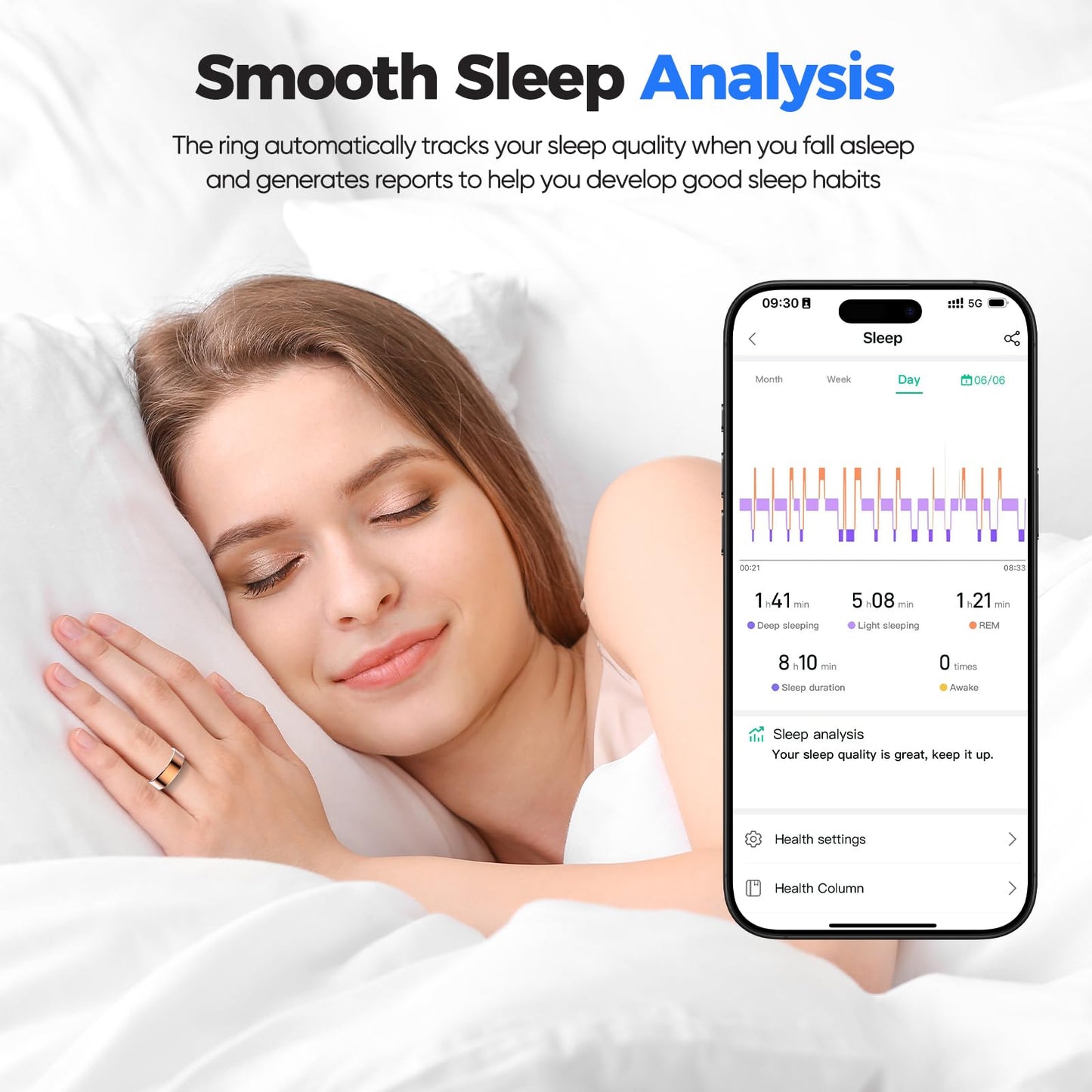 BIEMHA IP68 Waterproof Smart Ring - Fitness & Health Tracker with Sleep/Exercise Monitoring, Unisex for Women Men, iOS & Android Compatible, Long Lasting Battery Life, No Subscription (Silver, 11)