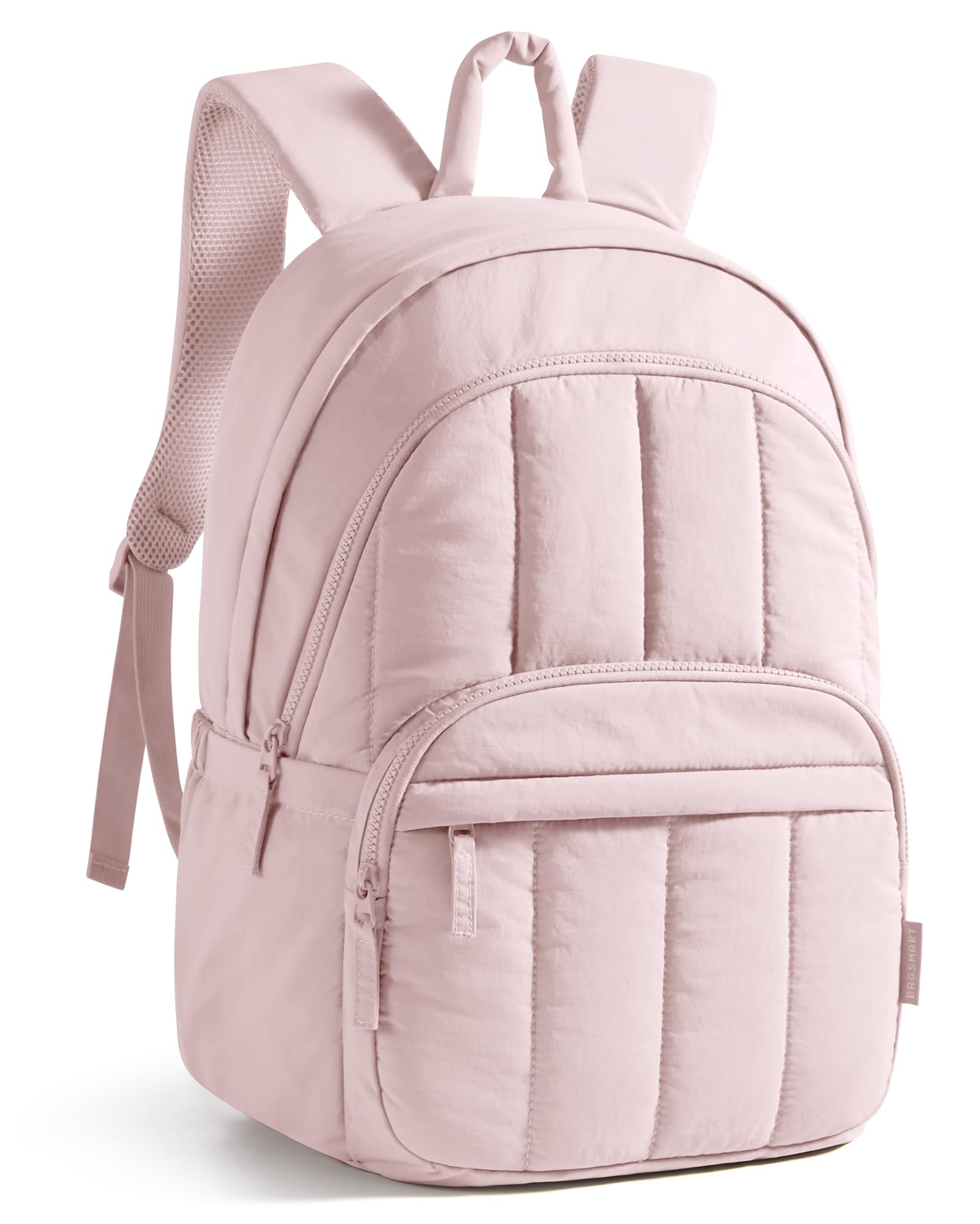 BAGSMART Travel Laptop Backpack, College Backpack for Women, Quilted Small Computer Bookbag, Water-Resistant 15.6 Inch Laptop Casual Bag, Dark Pink