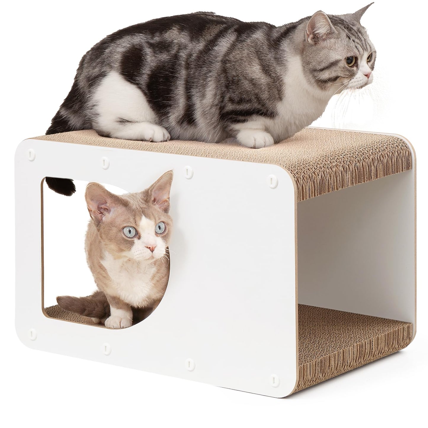 EHEYCIGA Cardboard Cat Scratcher House, 17-Inch Corrugated Cat Scratcher for Indoor Cats, Kitten Scratching Board Pad, White