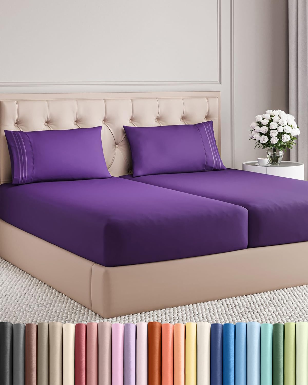 Full Size 4 Piece Sheet Set - Comfy Breathable & Cooling Sheets - Hotel Luxury Bed Sheets for Women & Men - Deep Pockets, Easy-Fit, Extra Soft and Wrinkle Free - Antique White Oeko-Tex Bed Sheet Set