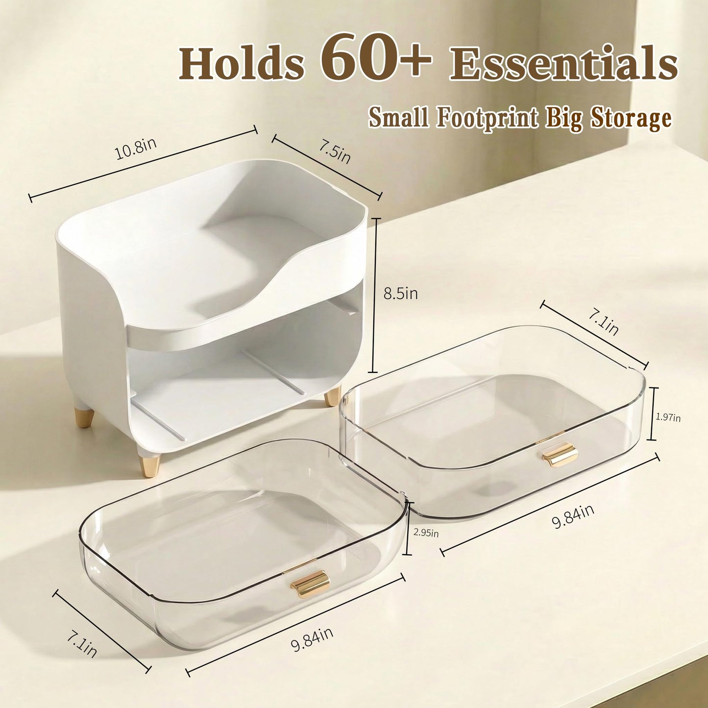 Asdbko Makeup Organizer for Vanity with Large Smooth Drawers Extra Large Skincare Organizer for Bathroom Countertop and Dresser, Crystal Clear Cosmetic Storage Display Case for Beauty Products