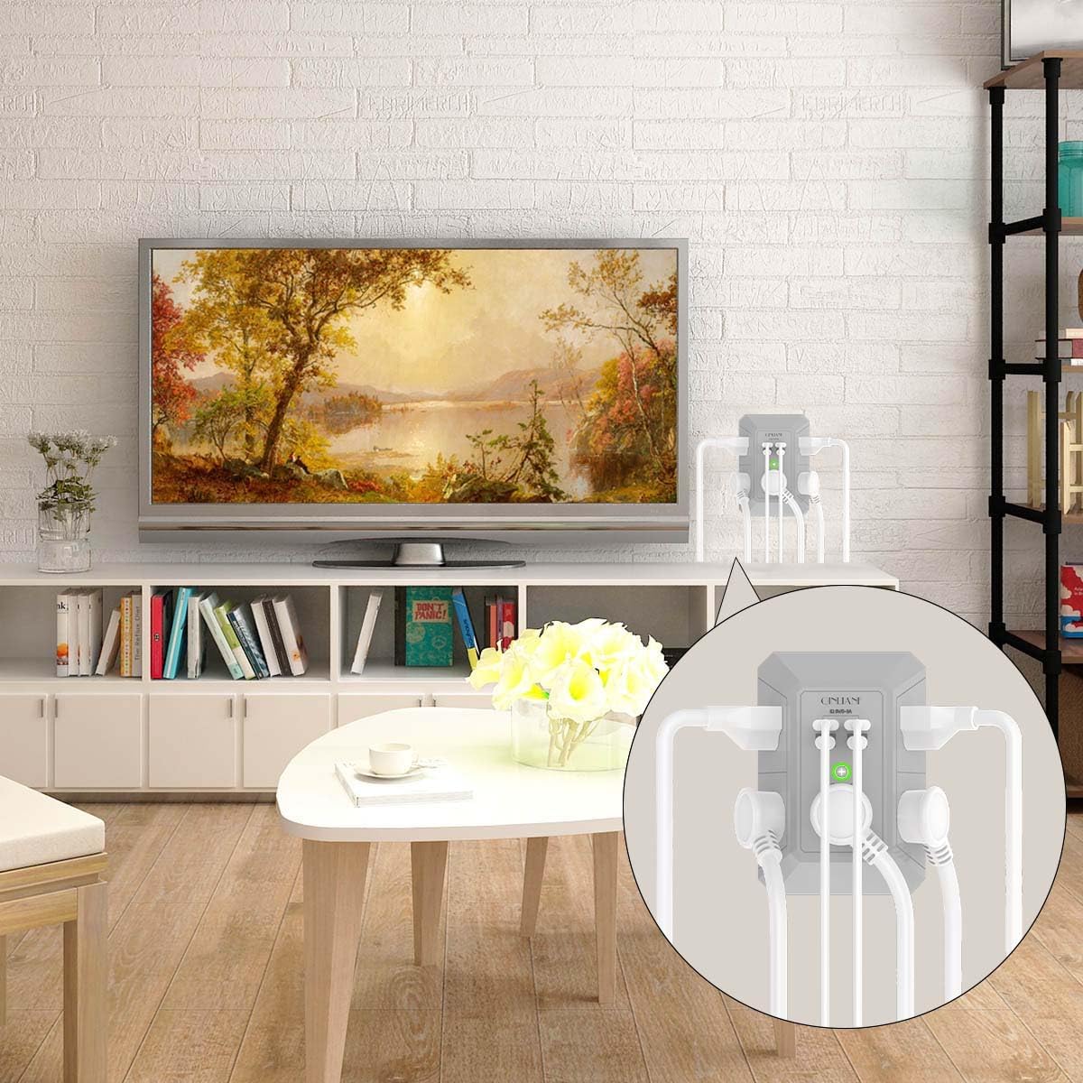 USB Wall Charger, Surge Protector, QINLIANF 5 Outlet Extender with 4 USB Charging Ports(2U2C) 3-Sided 1680J Power Strip Multi Plug Outlets Wall Adapter Spaced for Home Travel Office, Grey