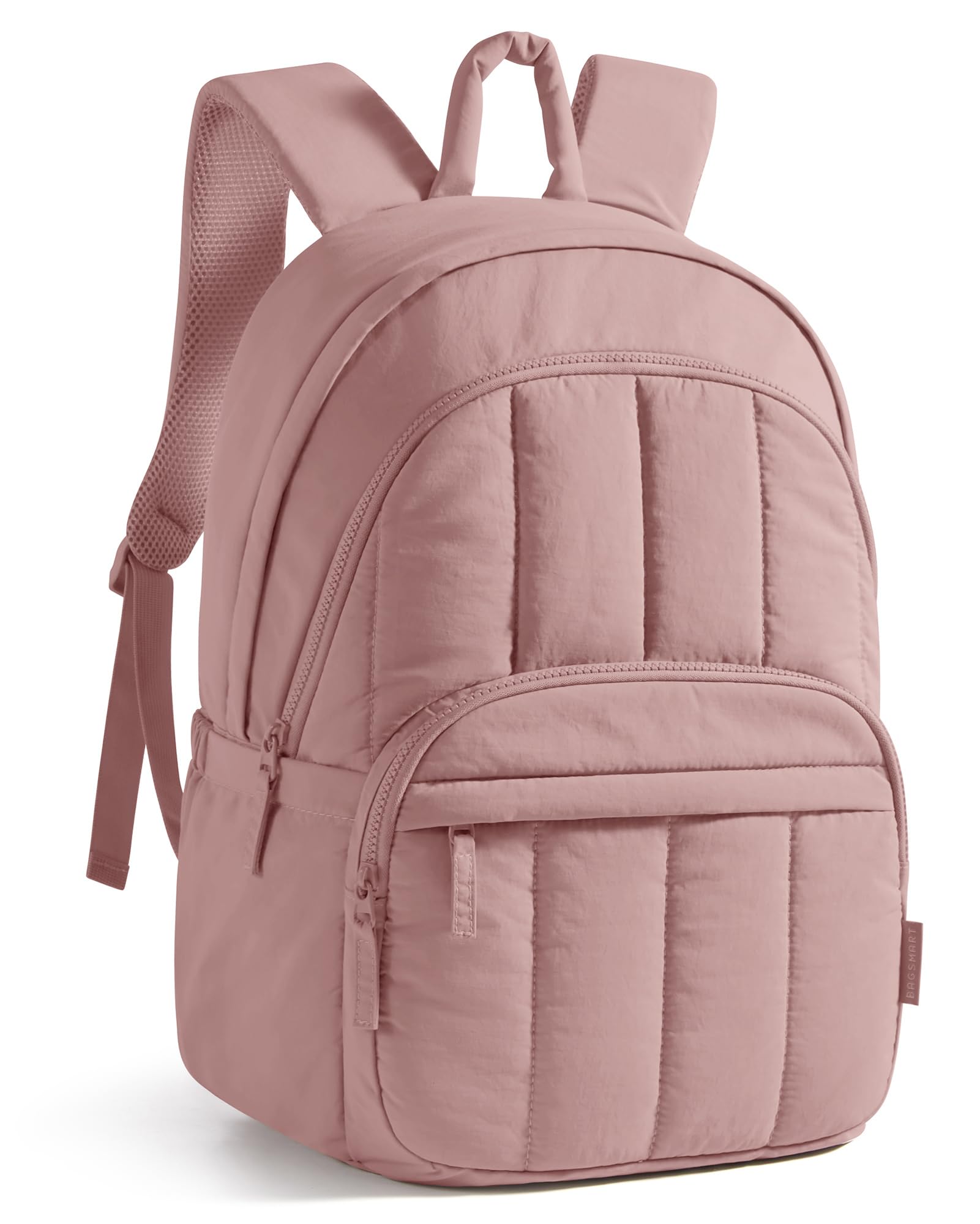 BAGSMART Travel Laptop Backpack, College Backpack for Women, Quilted Small Computer Bookbag, Water-Resistant 15.6 Inch Laptop Casual Bag, Dark Pink