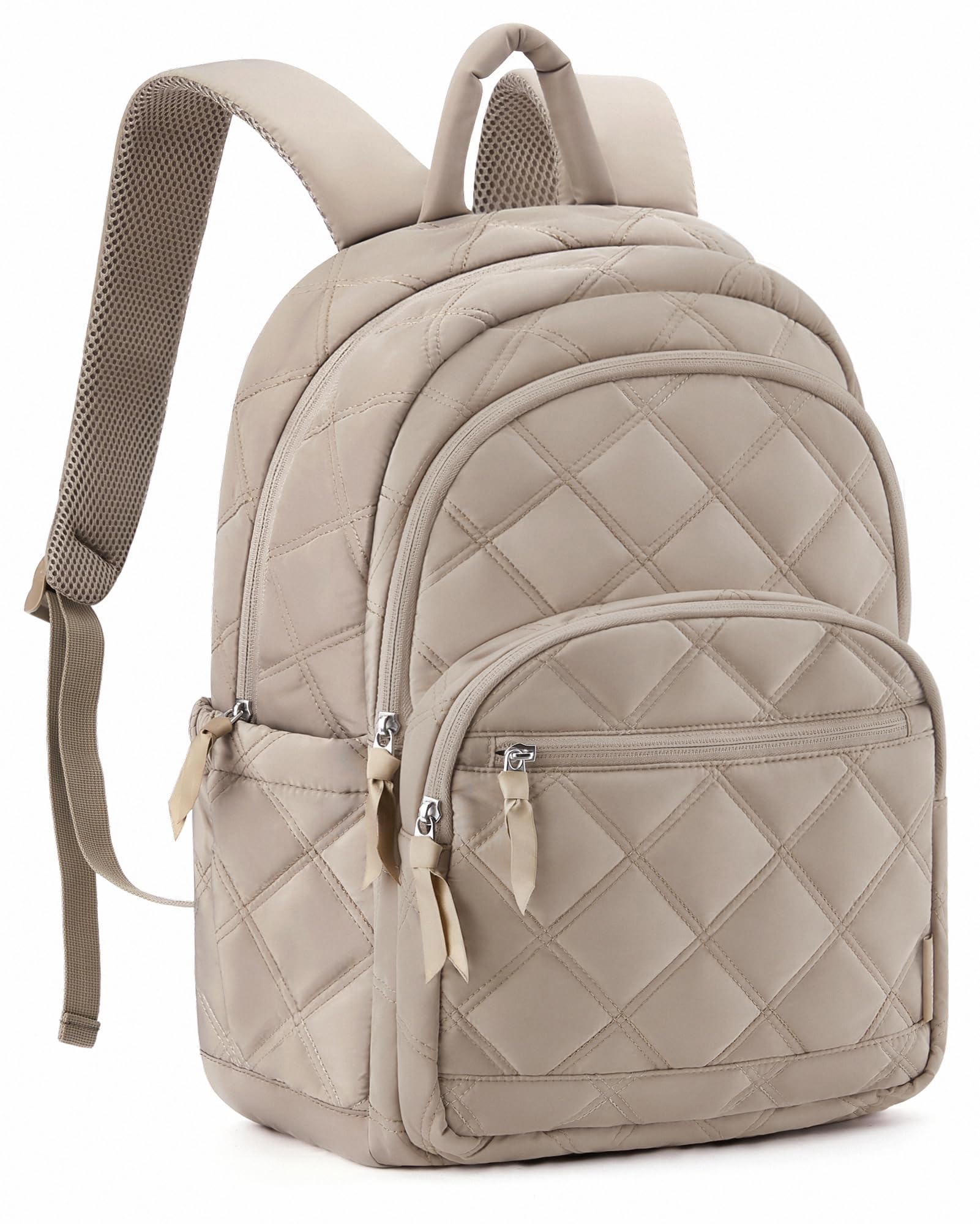 BAGSMART Travel Laptop Backpack, College Backpack for Women, Quilted Small Computer Bookbag, Water-Resistant 15.6 Inch Laptop Casual Bag, Dark Pink