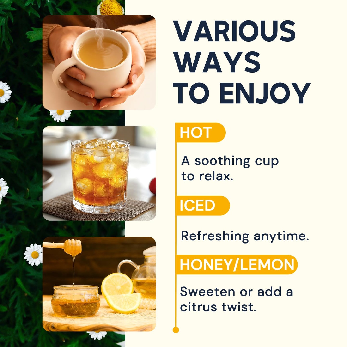 Chamomile Tea Bags, Chamomile Flower Herbal Tea - Sugar-Free, Caffeine-Free, 50 Teabags