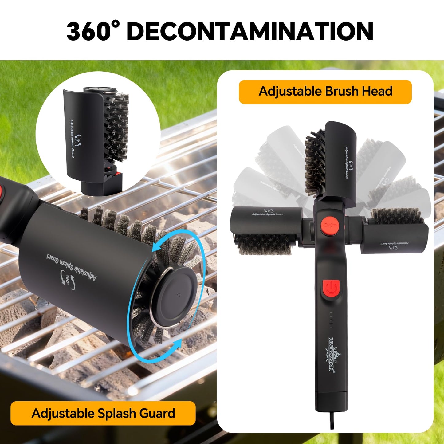 XUDAKAIXIN Electric Grill Brush – No Bristle Shedding, High Torque with 3-Speed Modes, 2026 Upgraded Rechargeable & Adjustable-Angle Grill Cleaner, Gifts for Men/Dad