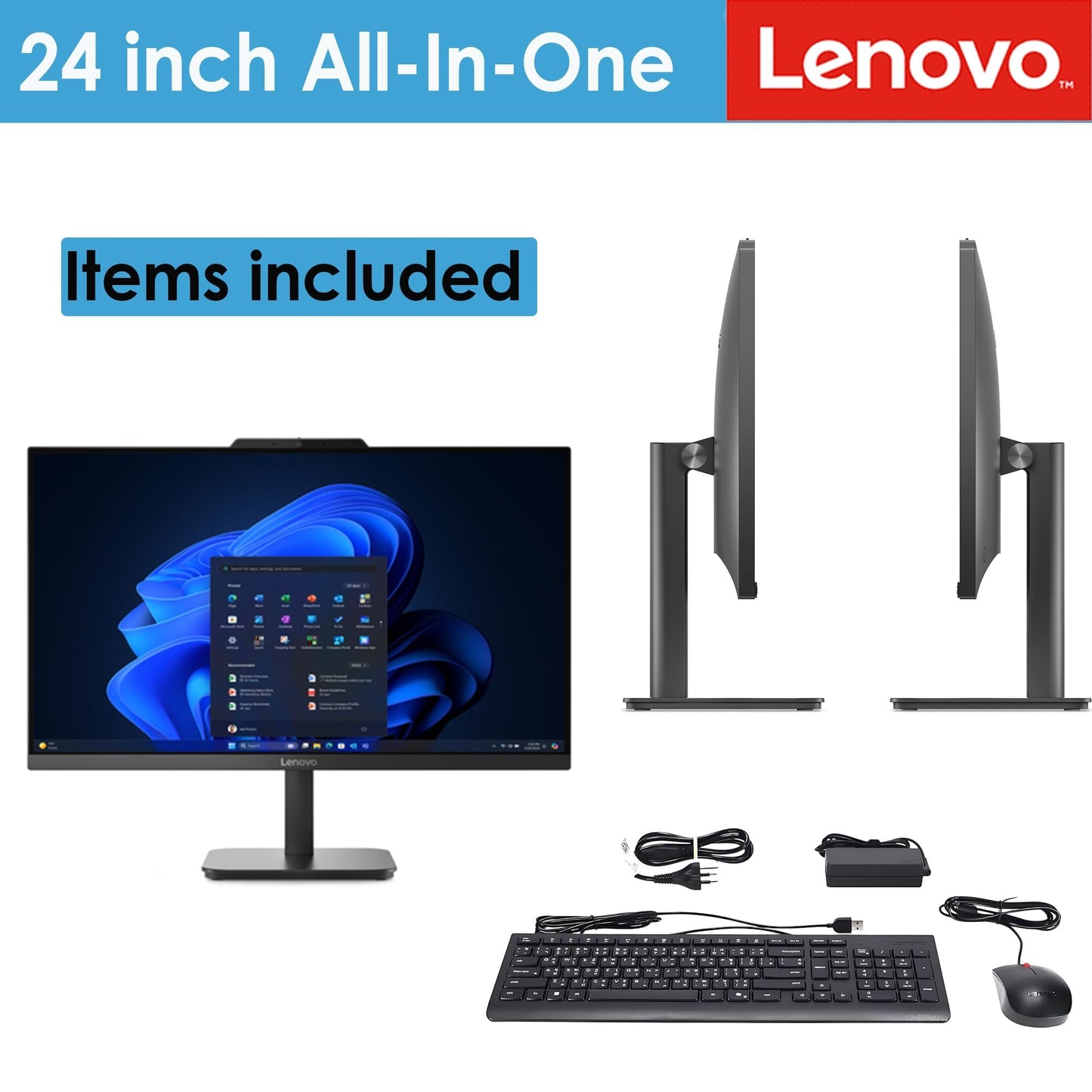 Lenovo IdeaCentre All-in-One Desktop Computer, 24" FHD Anti-Glare IPS Display, 16GB RAM, 512GB SSD, Intel 4-Core Processor, Wi-Fi 6, Bluetooth 5.2, Windows 11 Home, Everyday Use AIO