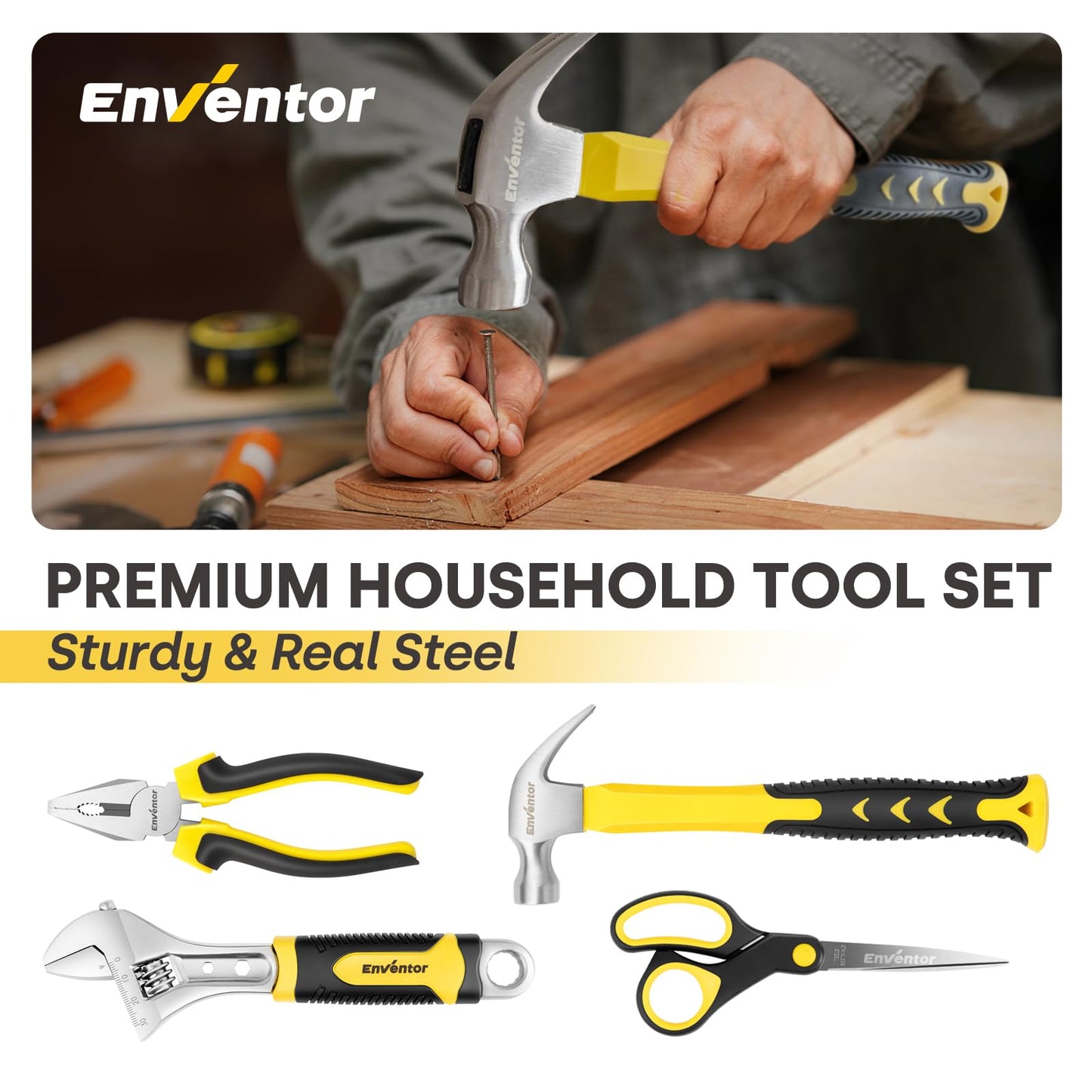 ENVENTOR Home Tool Kit, Basic Household Auto Repair Tool Set with Toolbox Storage Case, General Household Tool Kit for Men Women Home Maintenance, DIY Projects, 90 PCS General Hand Tools Kit