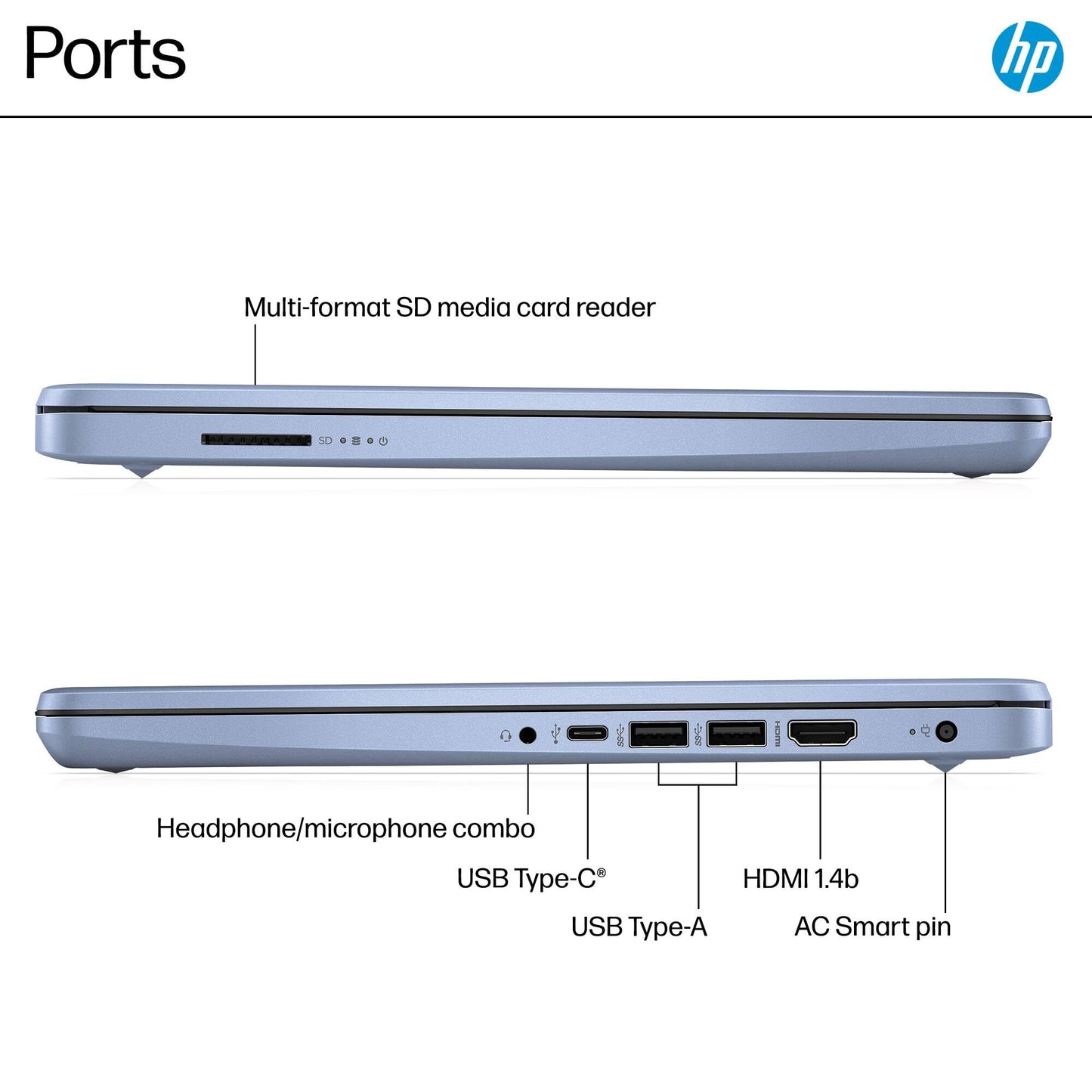 HP Essential Laptop Computer for Student Daily Study, Microsoft Office 365, Intel N150, 4GB RAM, 128GB Storage, Long Battery Life & Fast Charging, Windows 11 Home, Type-C Hub, Sky Blue