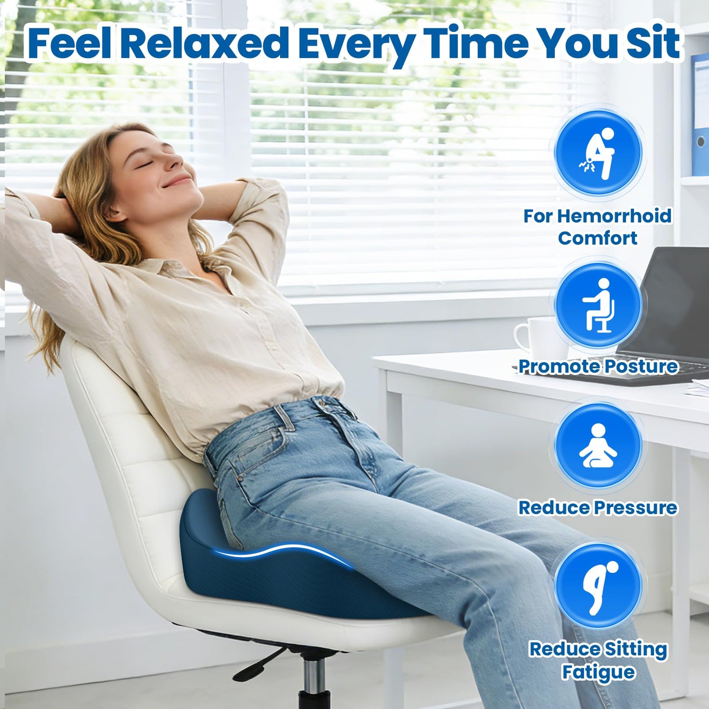 SweetSlubr Large Donut Pillow Seat Cushion for Hemorrhoid Discomfort&Tailbone Pressure, Office Chair Cushion for Long Sitting, Ergonomic Coccyx Pillow for Postpartum Pregnancy, Lifting Cushions, Blue