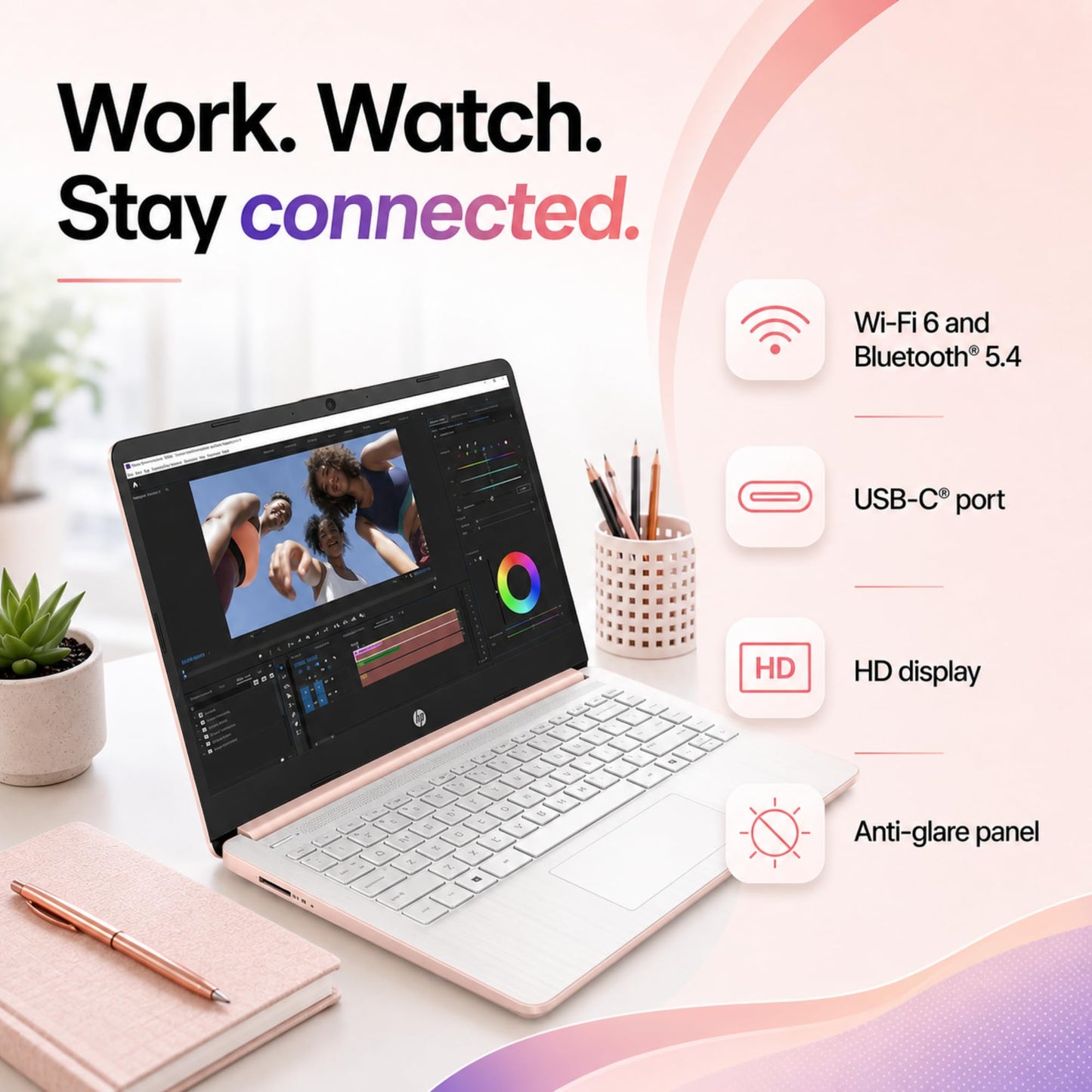 HP Business Laptop, 8GB RAM, 128GB SSD, Intel Processor, Microsoft Office 365 1 Year | No Mouse, Fast Response, Long Battery Life Computer, Rose Gold