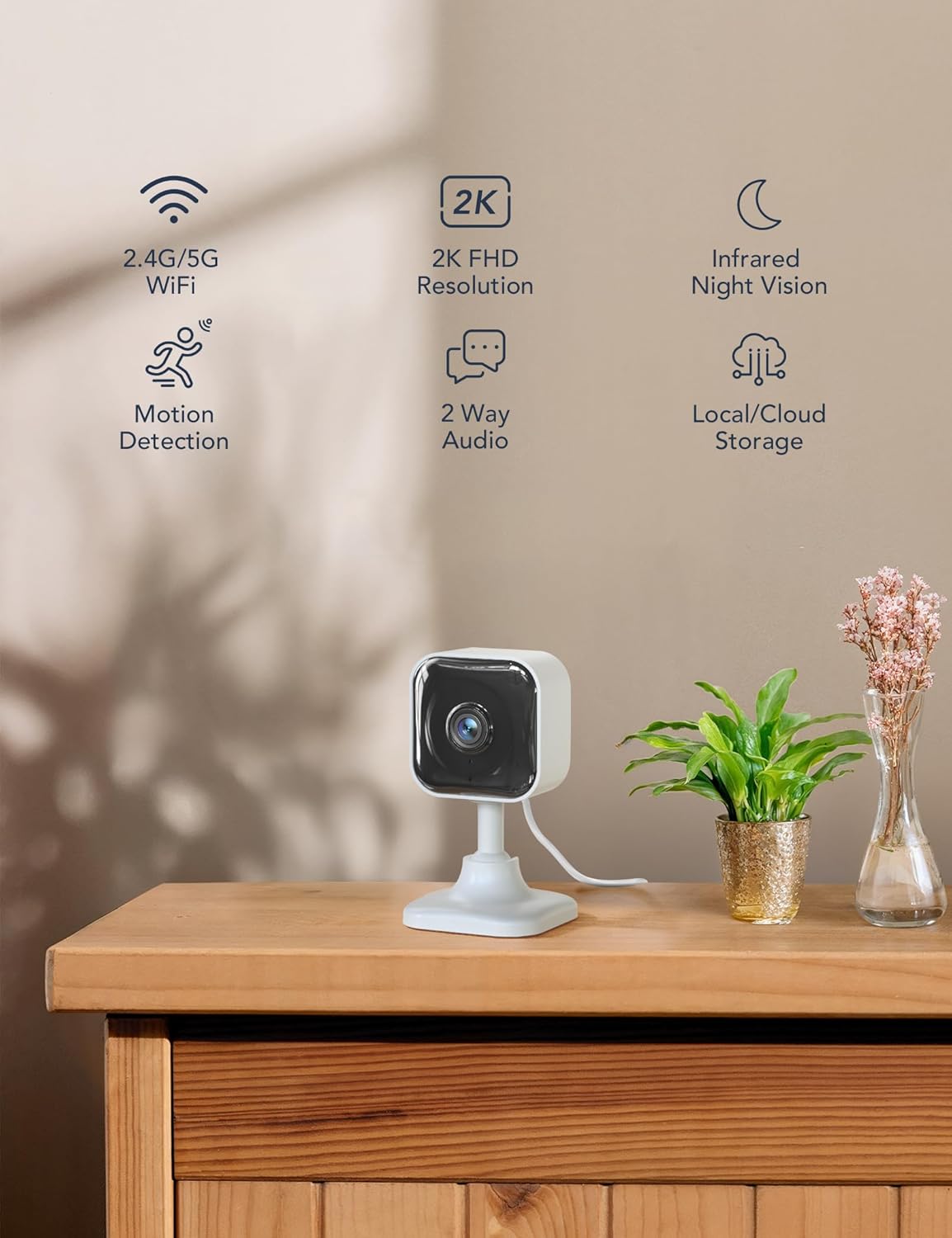 GNCC 2K Cameras for Home Security Indoor Cameras Wireless 2.4G/5G with App | Pet Cam, Dog Camera, Motion Detection, 2 Way Audio, Works with Alexa, Cloud Storage Optional, Fixed View, Plug-in, 4 Pack