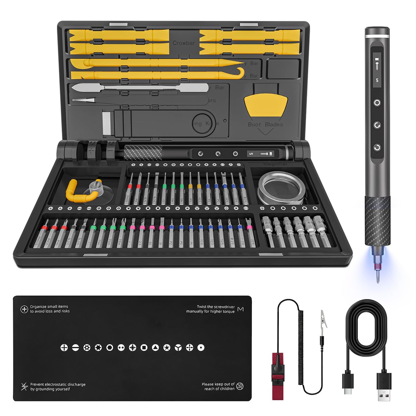 Tanson Precision Electric Screwdriver, 3.7v Laptop Screwdriver Set,71 In 1 Electronic Tool Set, Cordless Rechargeable Portable Repair Tool Set For Computer, Laptop, Mobile Phone, Camera, Watch Repair