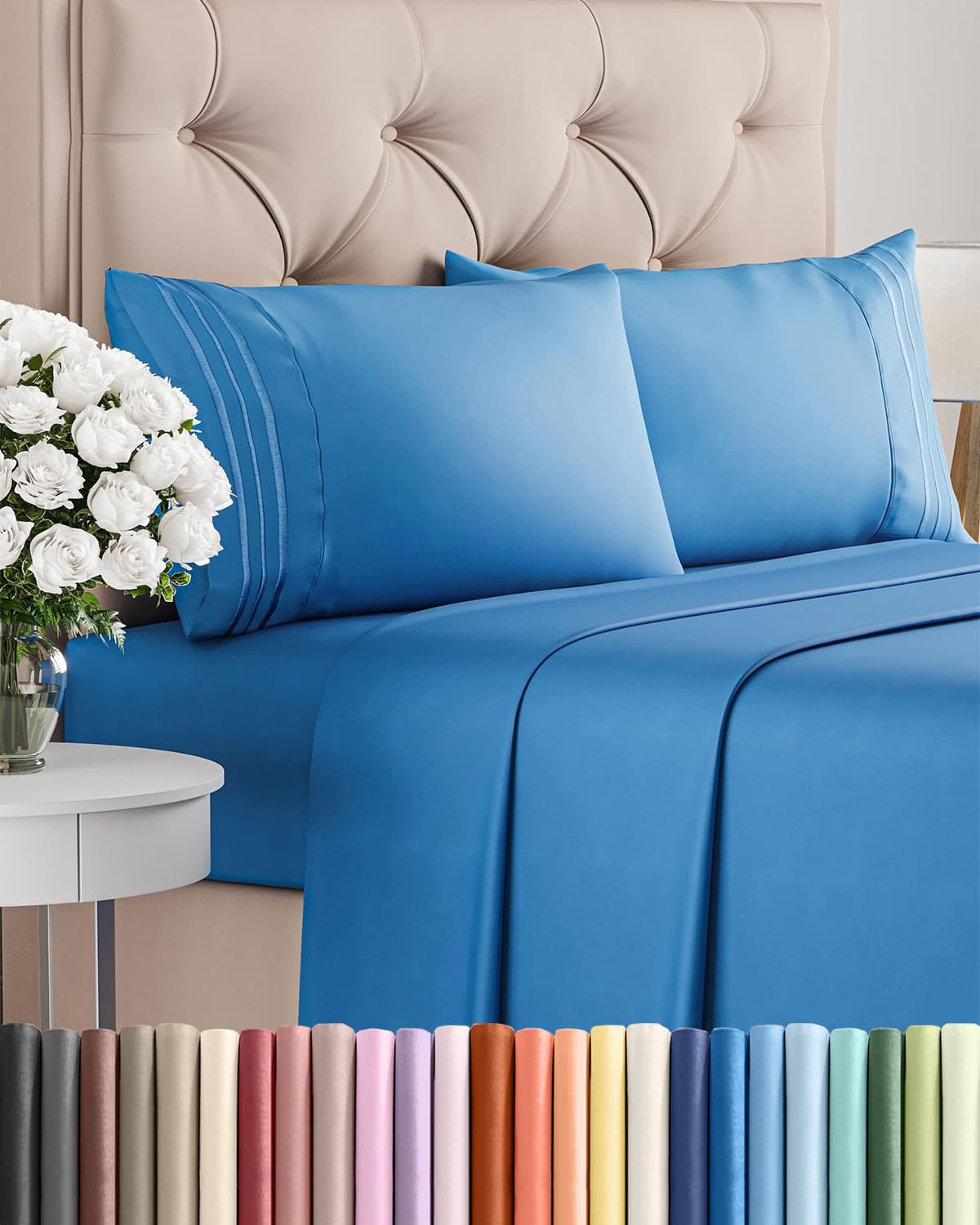 Full Size 4 Piece Sheet Set - Comfy Breathable & Cooling Sheets - Hotel Luxury Bed Sheets for Women & Men - Deep Pockets, Easy-Fit, Extra Soft and Wrinkle Free - Antique White Oeko-Tex Bed Sheet Set