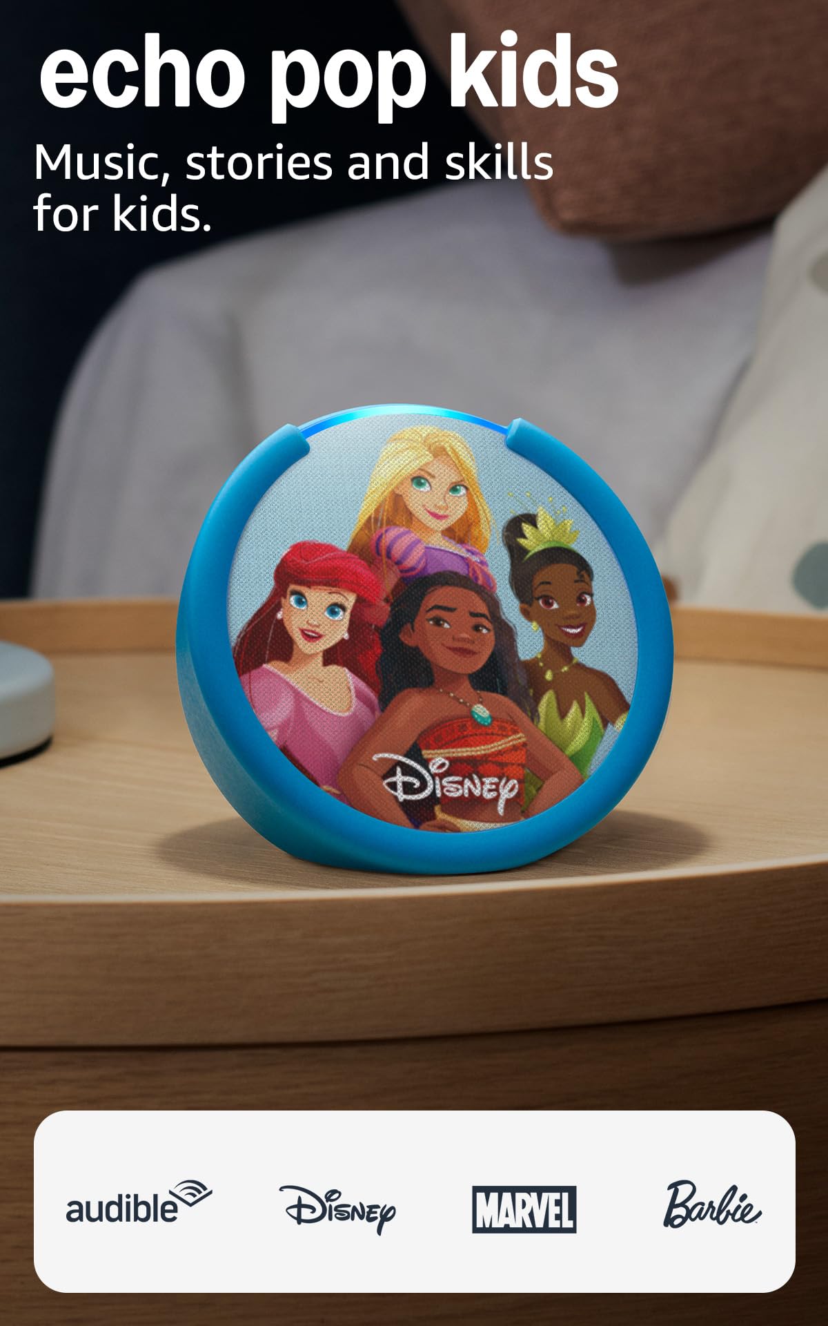 Amazon Echo Pop Kids (newest model), Enjoy age-appropriate audiobooks, interactive games and Alexa+ experiences to create and learn, Disney Princess design