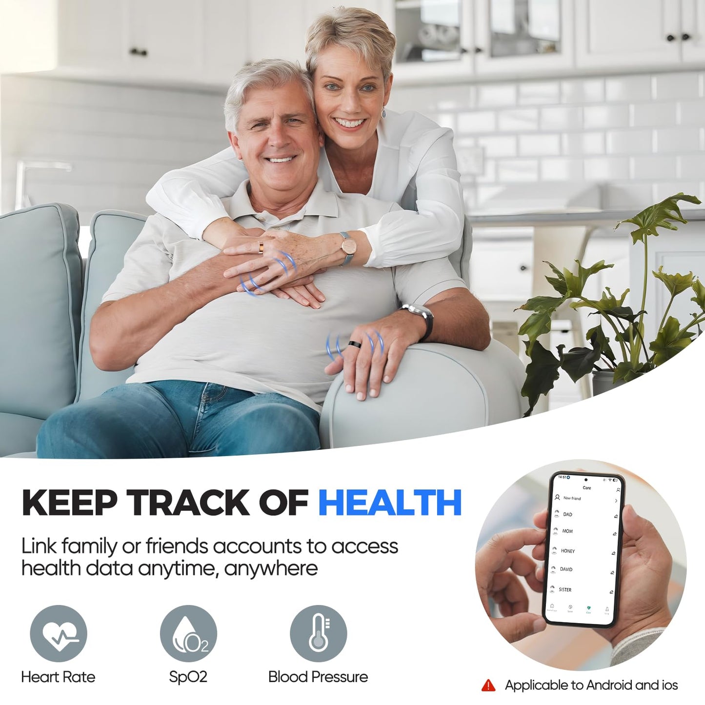 BIEMHA IP68 Waterproof Smart Ring - Fitness & Health Tracker with Sleep/Exercise Monitoring, Unisex for Women Men, iOS & Android Compatible, Long Lasting Battery Life, No Subscription (Silver, 11)