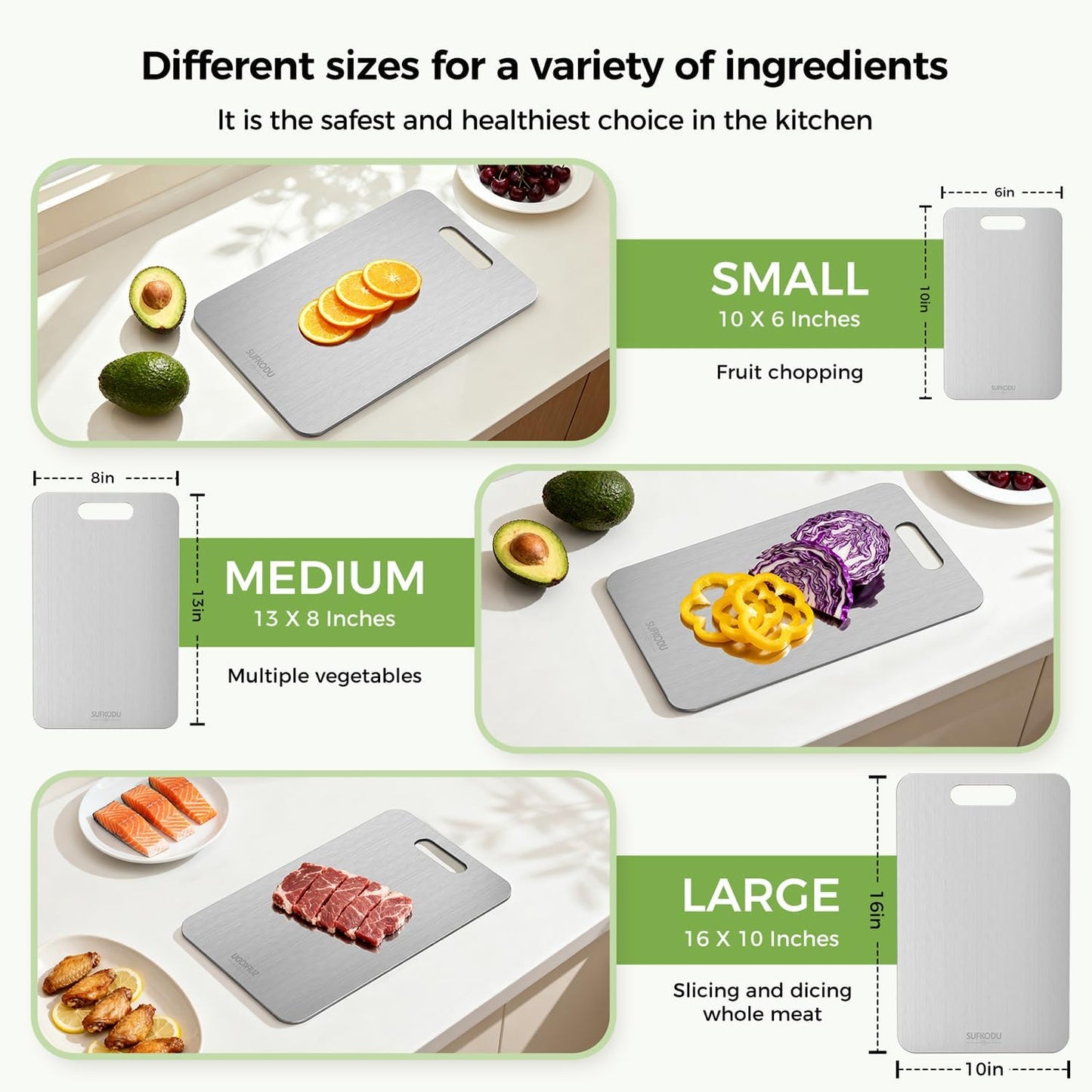 3 Piece Titanium Cutting Boards for Kitchen, Double-Sided Non-toxic Titanium Cutting Board, Dishwasher Safe Cutting Board for Meat, Vegetables, Fruits & Daily Food Prep