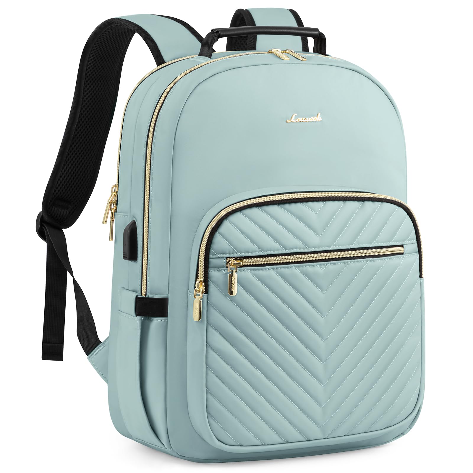 LOVEVOOK Laptop Backpack Purse for Women, Work Travel Computer Bags, College School Backpack for Student Girl, Quilted Casual Daypack with USB Port, Fit 15.6 Inch Laptop, Beige White