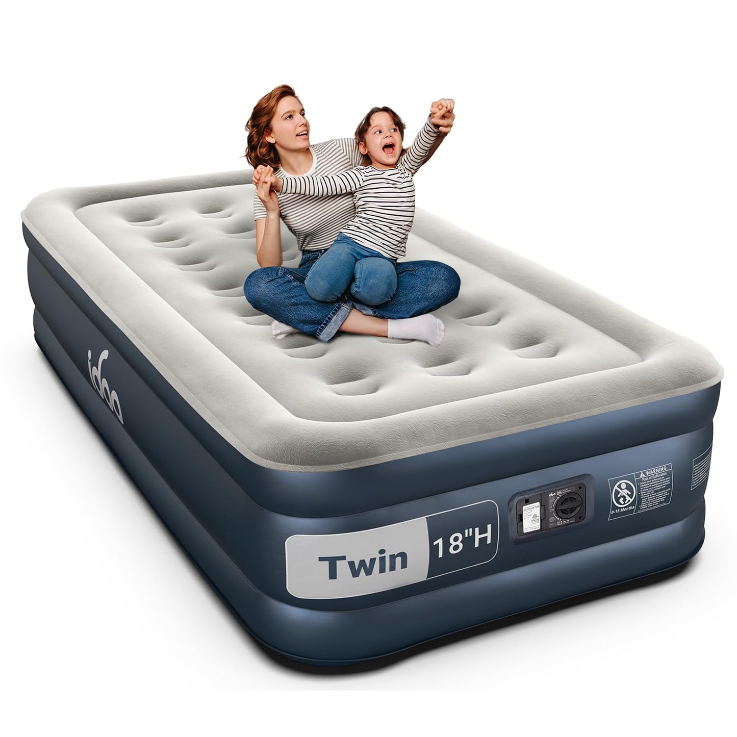 iDOO Queen Air Mattress with Built in Pump, 18 Raised Comfort Inflatable Blow up Mattress, Upgraded Support Structure Portable Air Bed for Camping, Guests and Home, Colchon Inflable, 650lbs Max