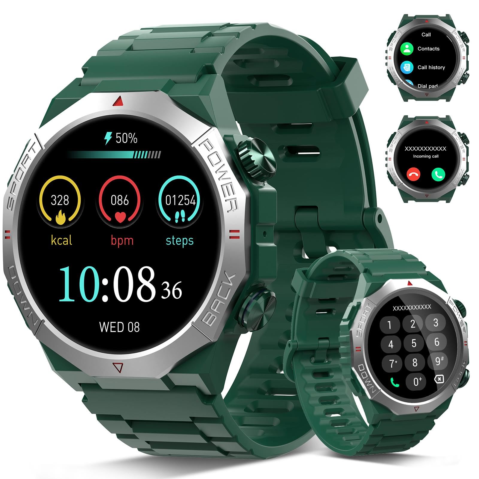 Smart Watches for Men (Answer/Make Call), 1.53" HD Military Smartwatch, 50+ Days Extra-Long Battery Life Fitness Tracker, Flashlight/110+Sports/Heart Rate/Sleep Monitor/IP68 Waterproof Android iOS